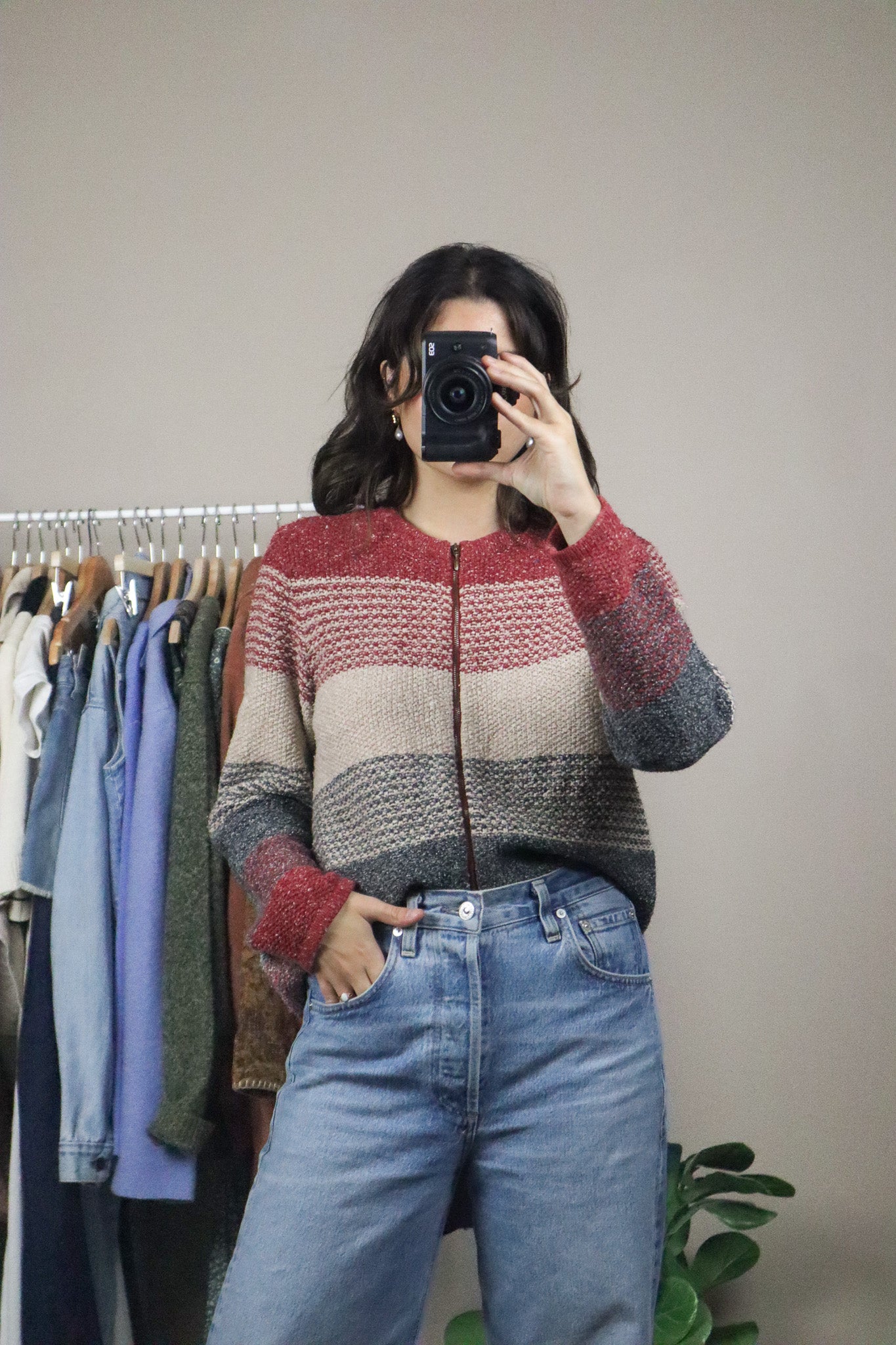 Vintage x Textured Striped Zip-Up (S)