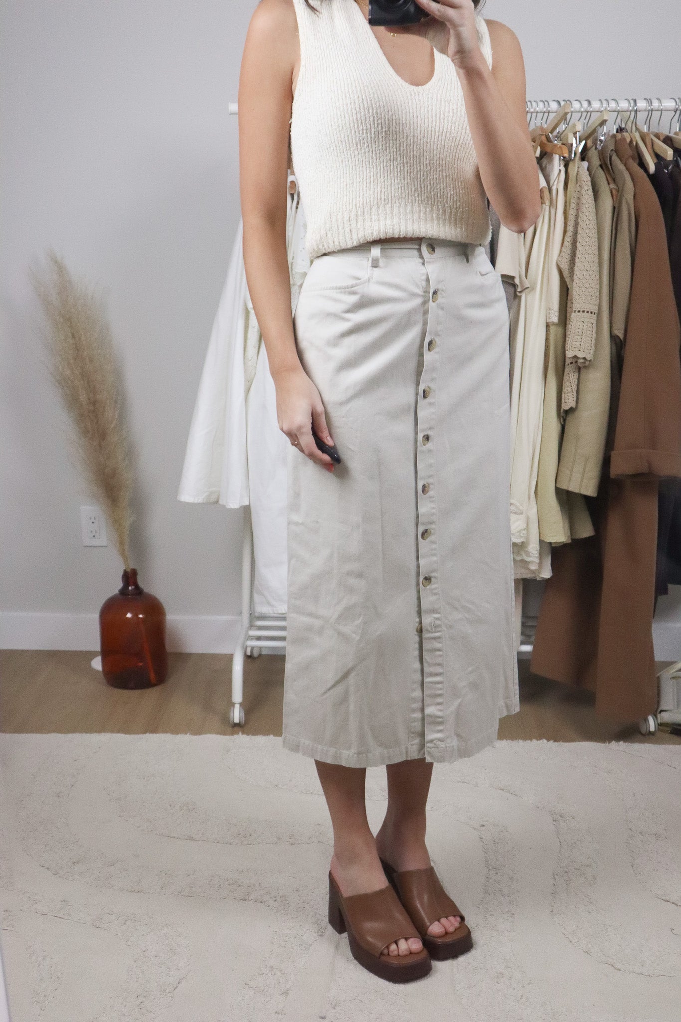 Vintage x Cotton Button Maxi Skirt (XS)