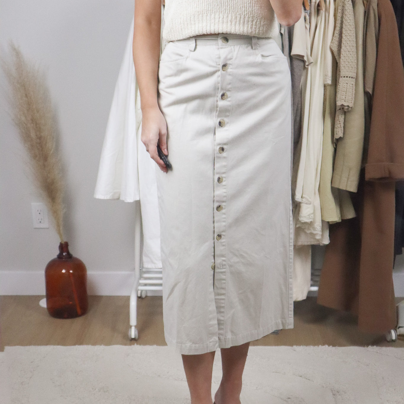 Vintage x Cotton Button Maxi Skirt (XS)