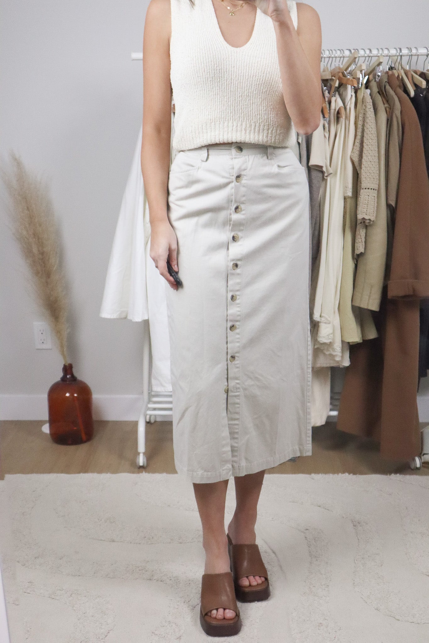 Vintage x Cotton Button Maxi Skirt (XS)