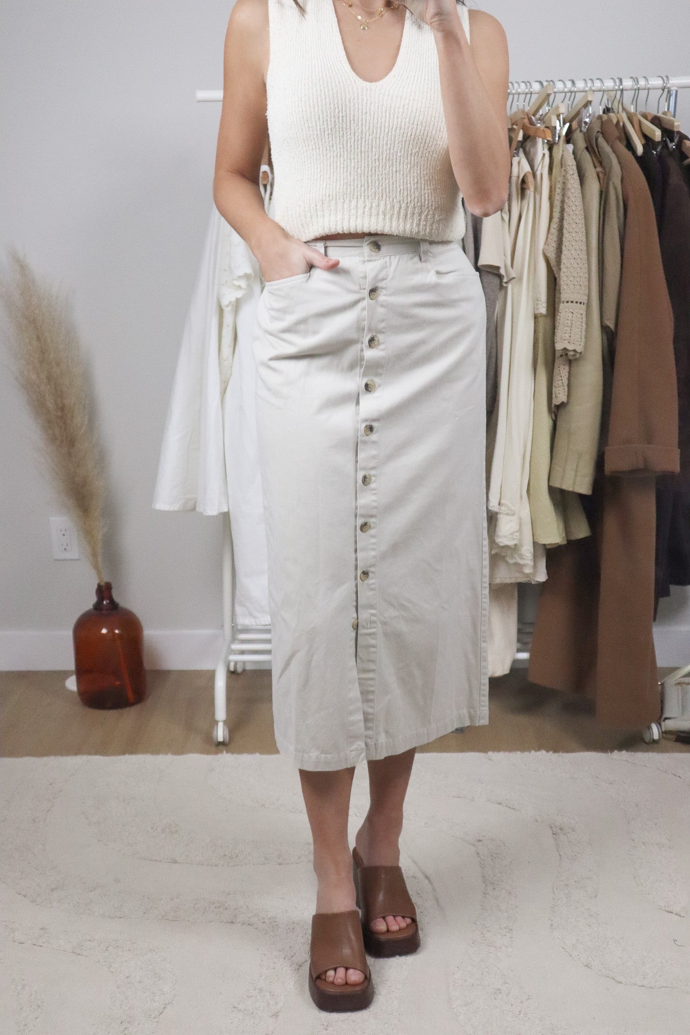 Vintage x Cotton Button Maxi Skirt (XS)