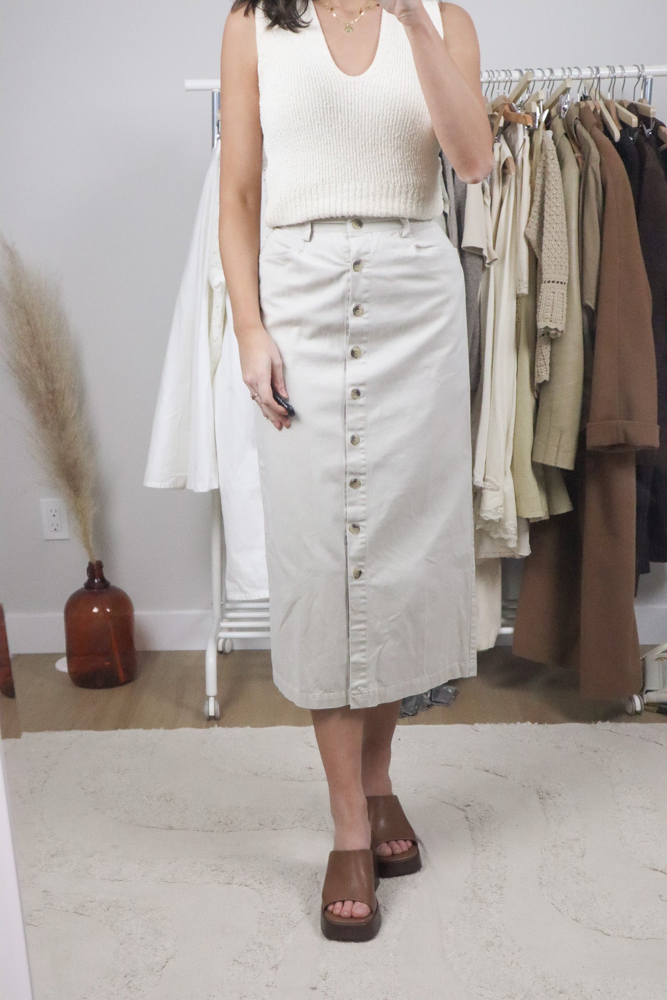Vintage x Cotton Button Maxi Skirt (XS)