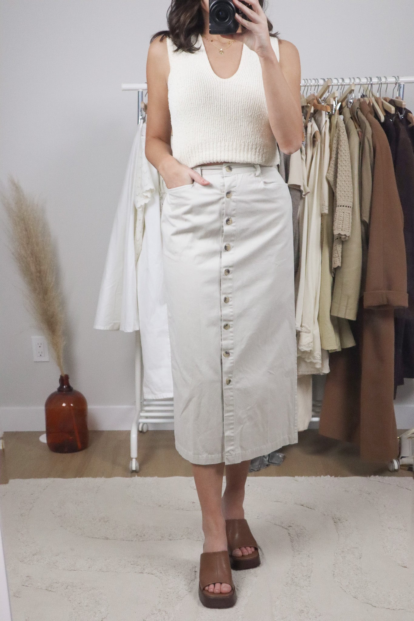 Vintage x Cotton Button Maxi Skirt (XS)