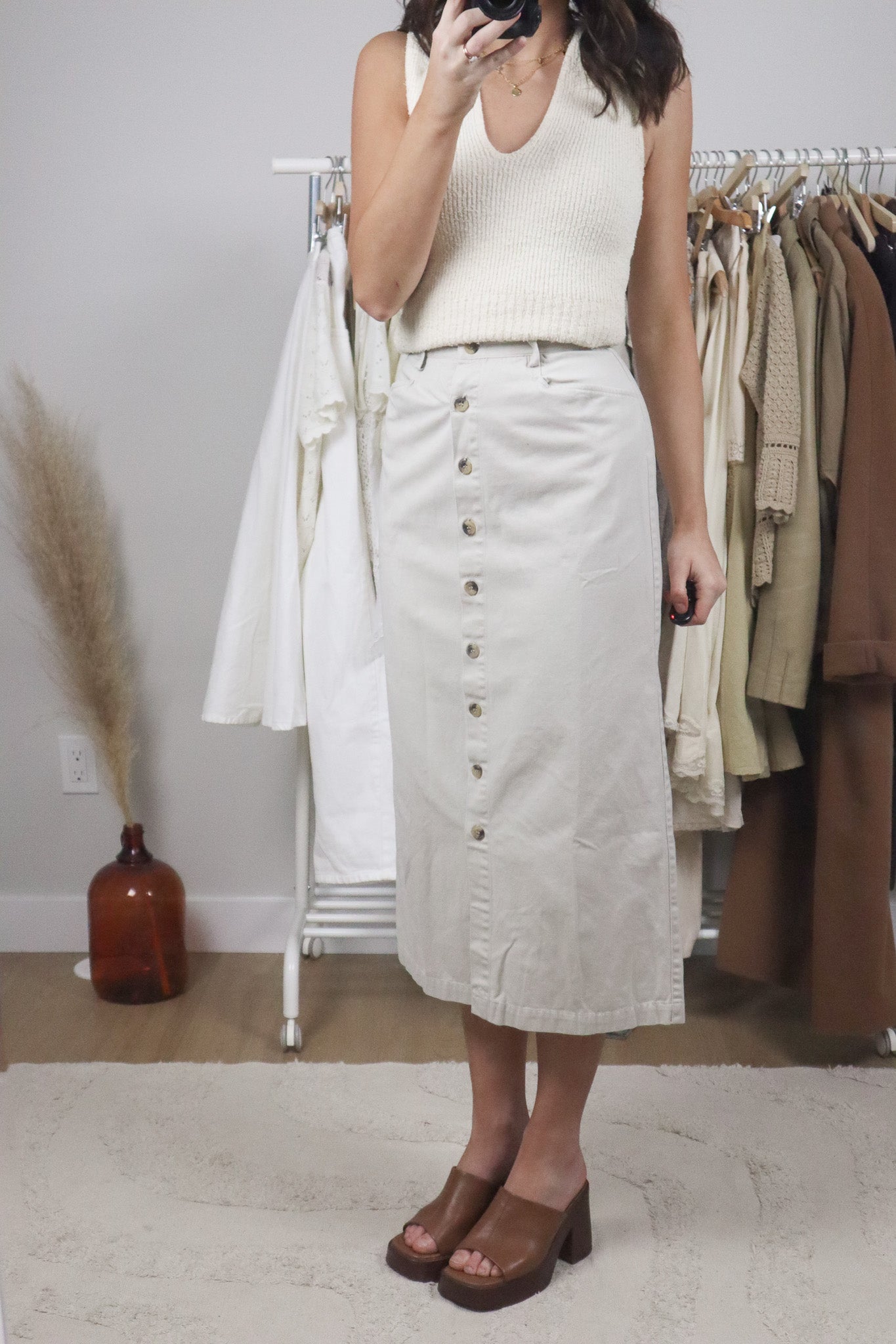 Vintage x Cotton Button Maxi Skirt (XS)