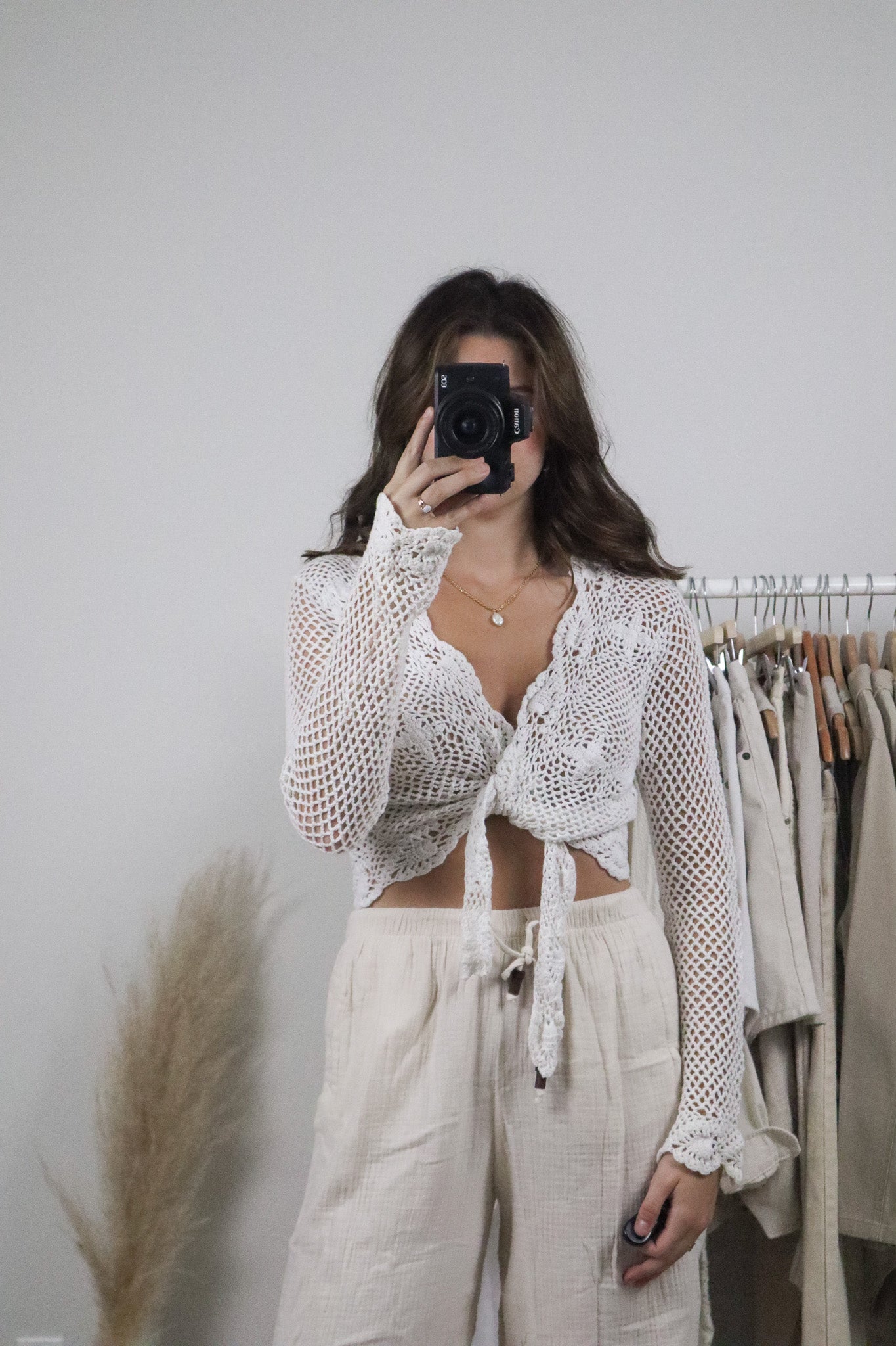 Vintage x Cotton Crochet Tie Cardigan (M)