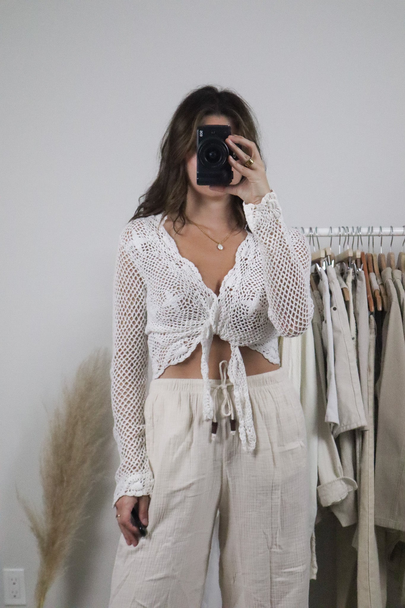 Vintage x Cotton Crochet Tie Cardigan (M)