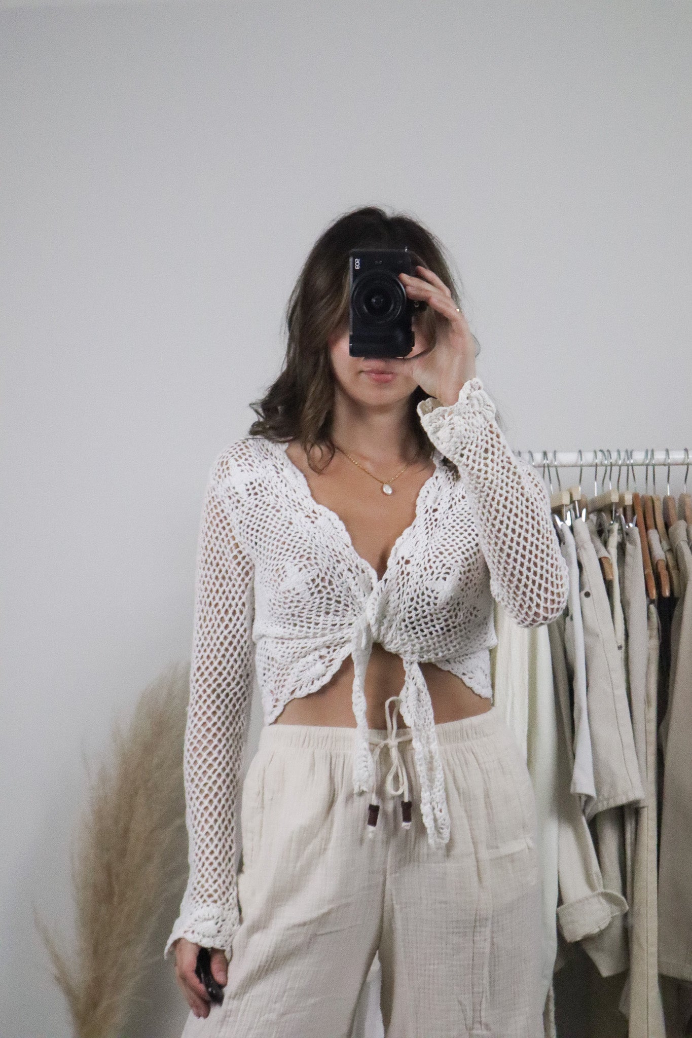 Vintage x Cotton Crochet Tie Cardigan (M)