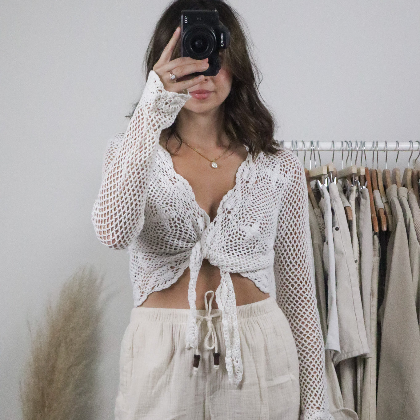 Vintage x Cotton Crochet Tie Cardigan (M)