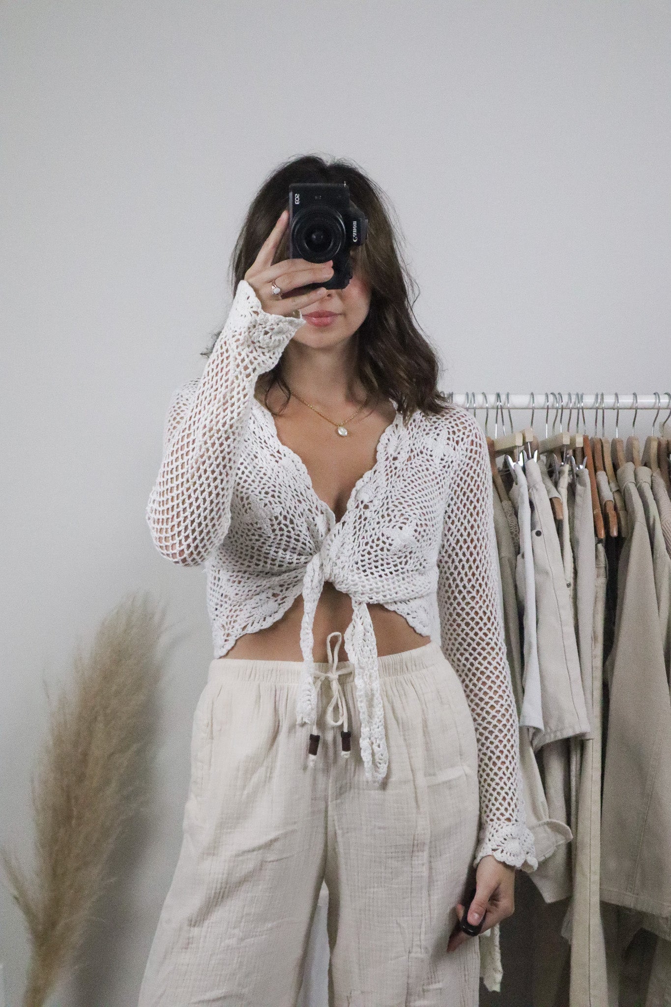 Vintage x Cotton Crochet Tie Cardigan (M)