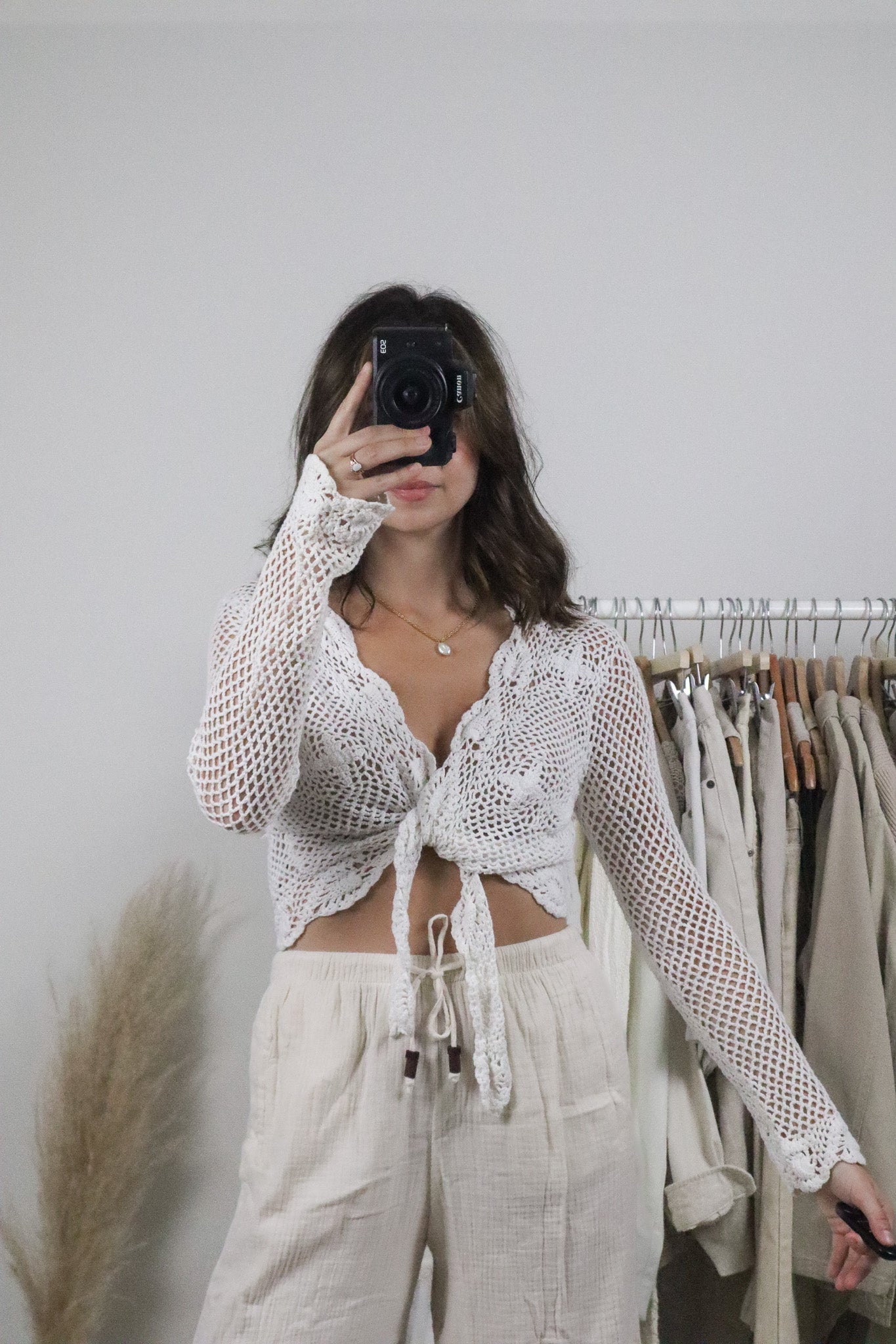 Vintage x Cotton Crochet Tie Cardigan (M)