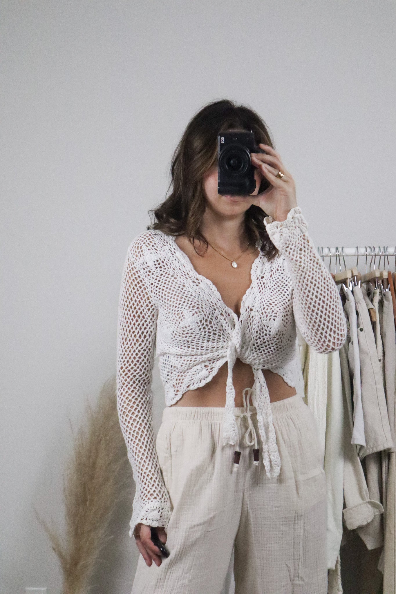 Vintage x Cotton Crochet Tie Cardigan (M)