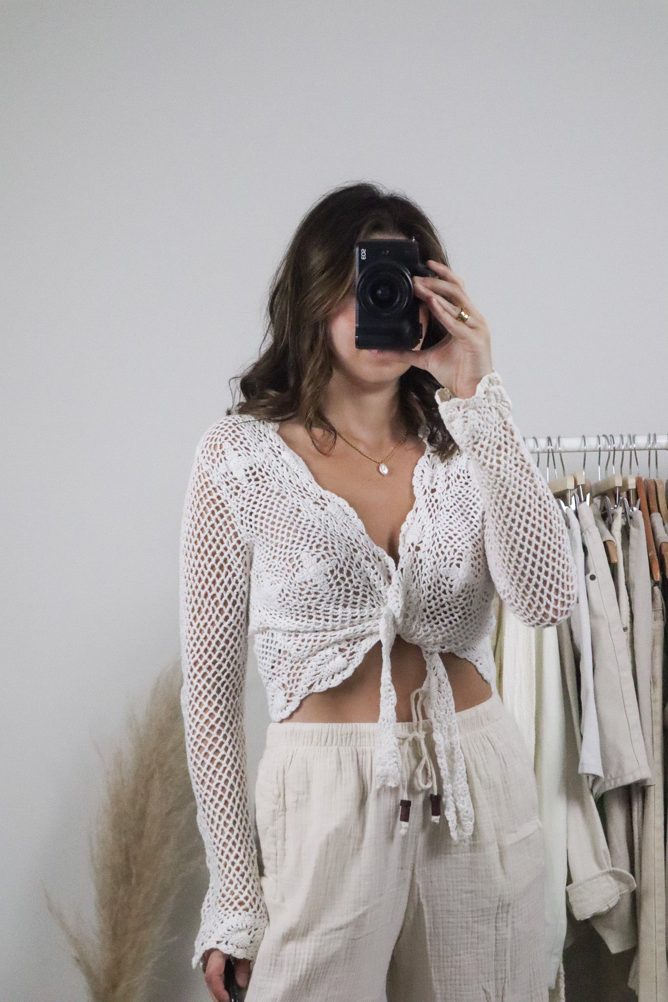 Vintage x Cotton Crochet Tie Cardigan (M)