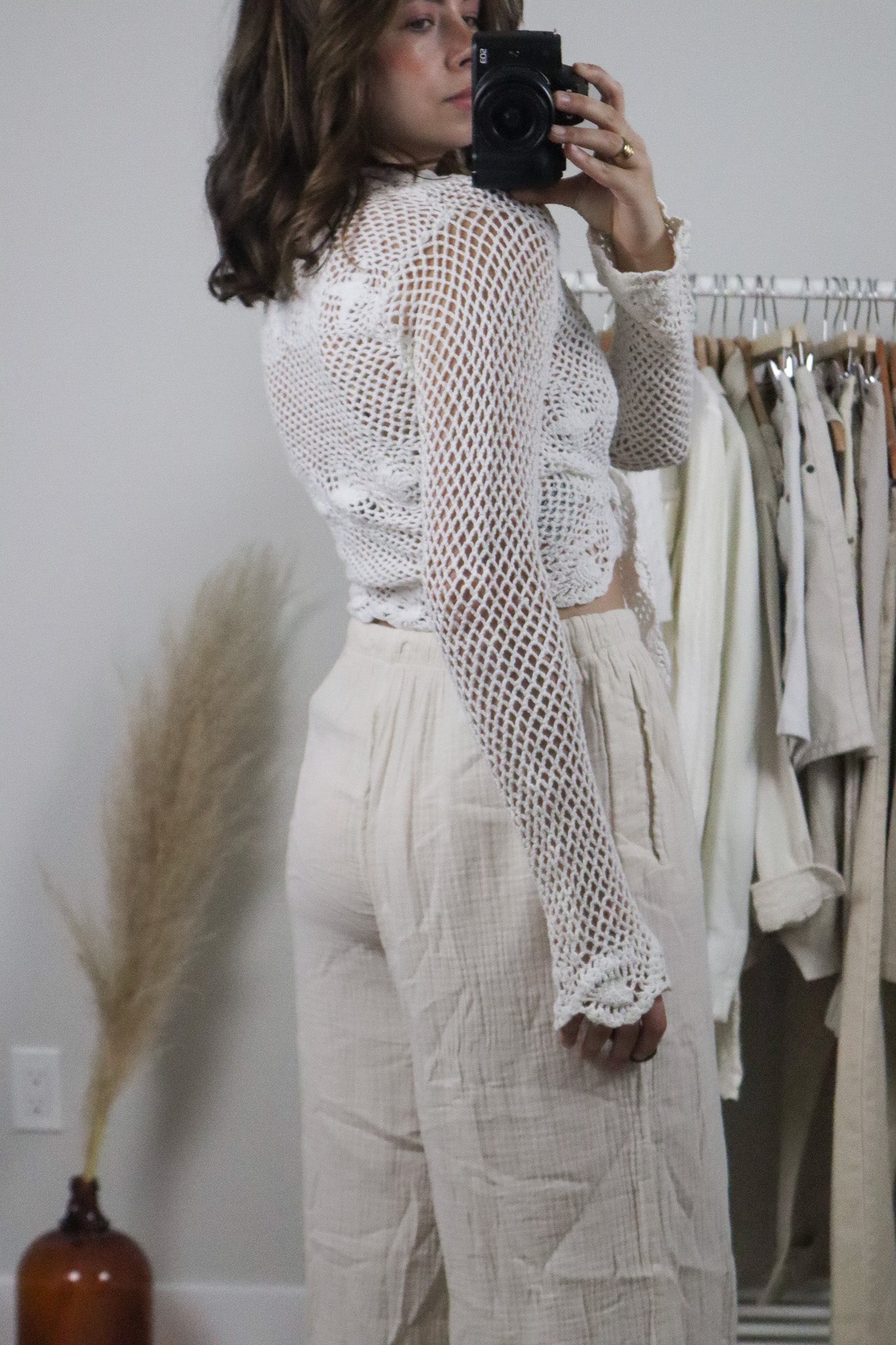 Vintage x Cotton Crochet Tie Cardigan (M)