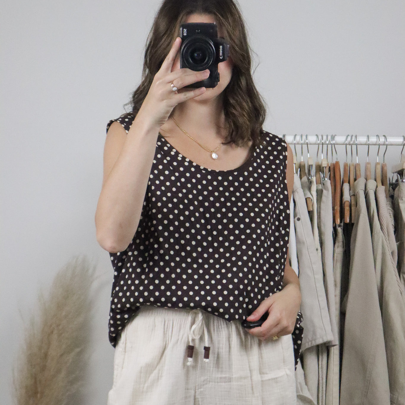 Made in Canada x Vintage x Cotton Polka Dot Tank (L)