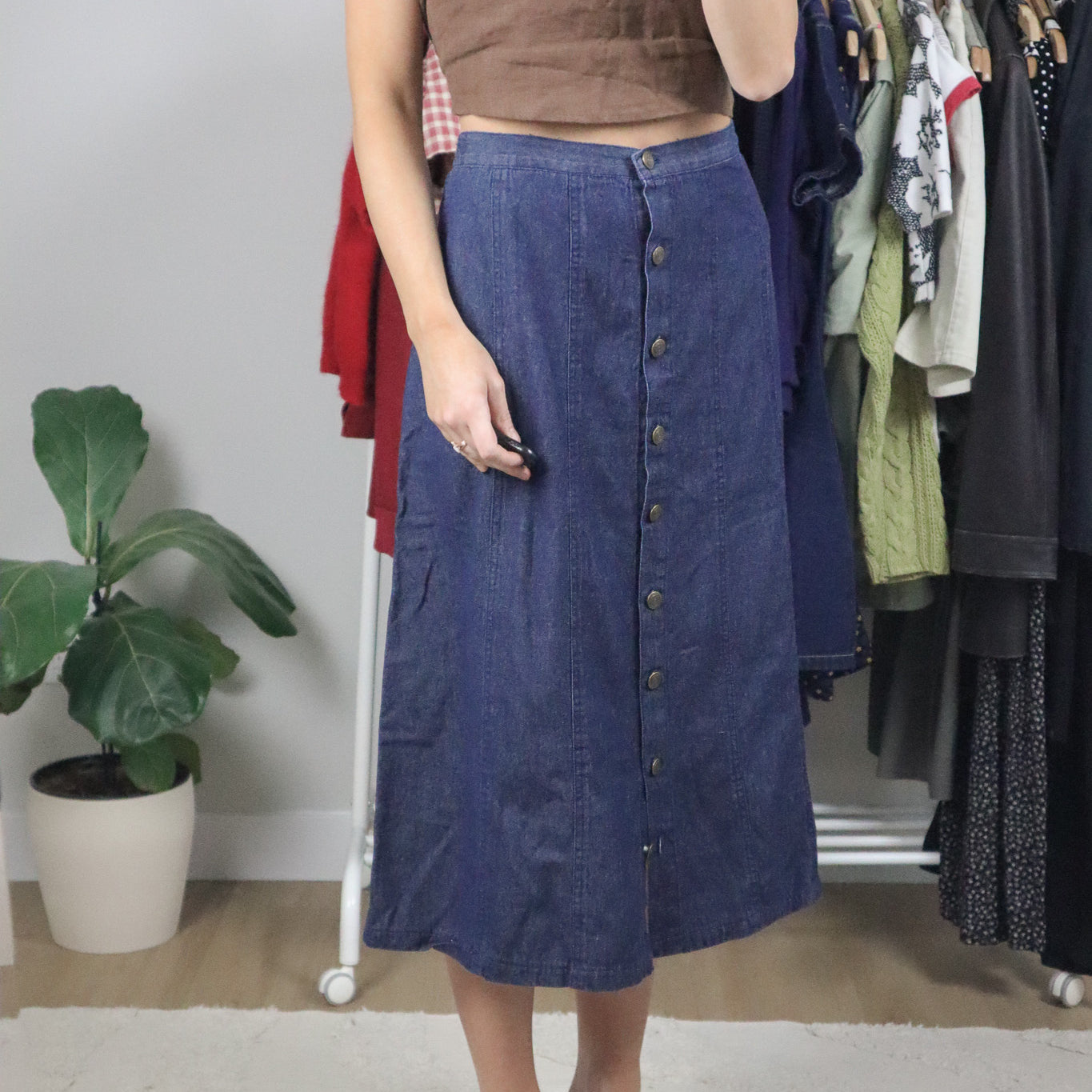 Vintage x Cotton Denim Button Skirt (10)