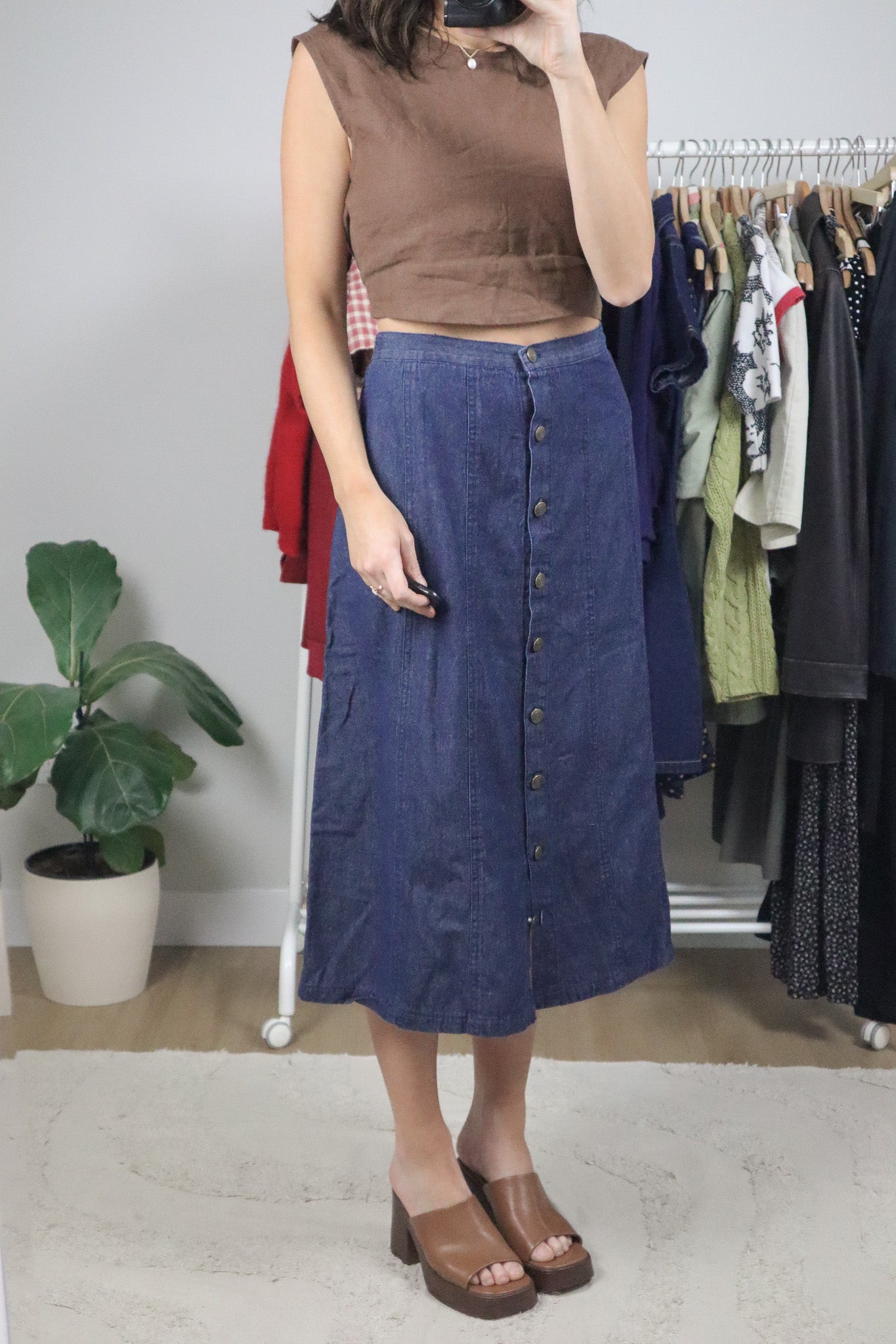 Vintage x Cotton Denim Button Skirt (10)