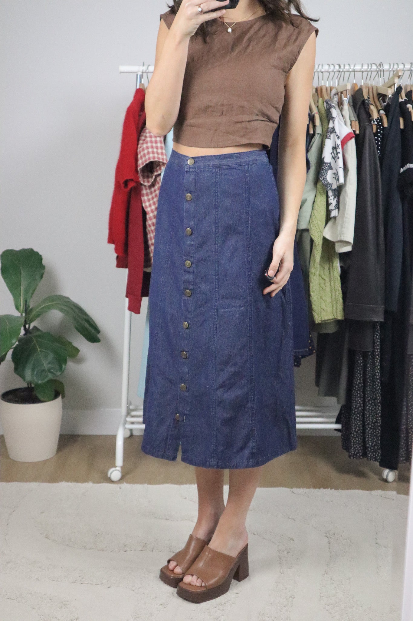 Vintage x Cotton Denim Button Skirt (10)