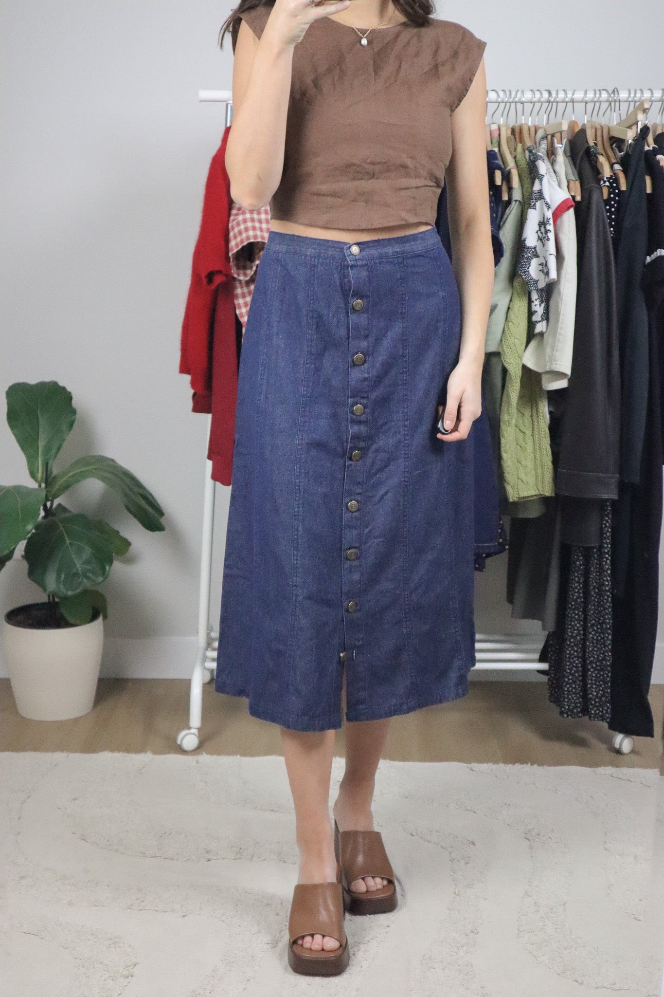 Vintage x Cotton Denim Button Skirt (10)