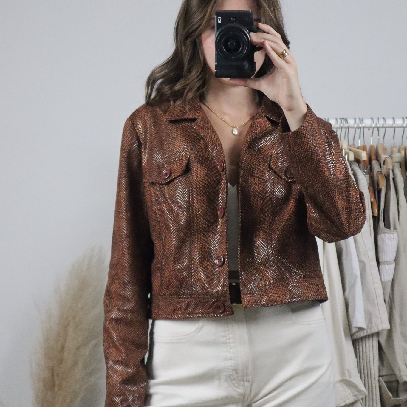Vintage x Cropped Faux Snake Skin Jacket (S)