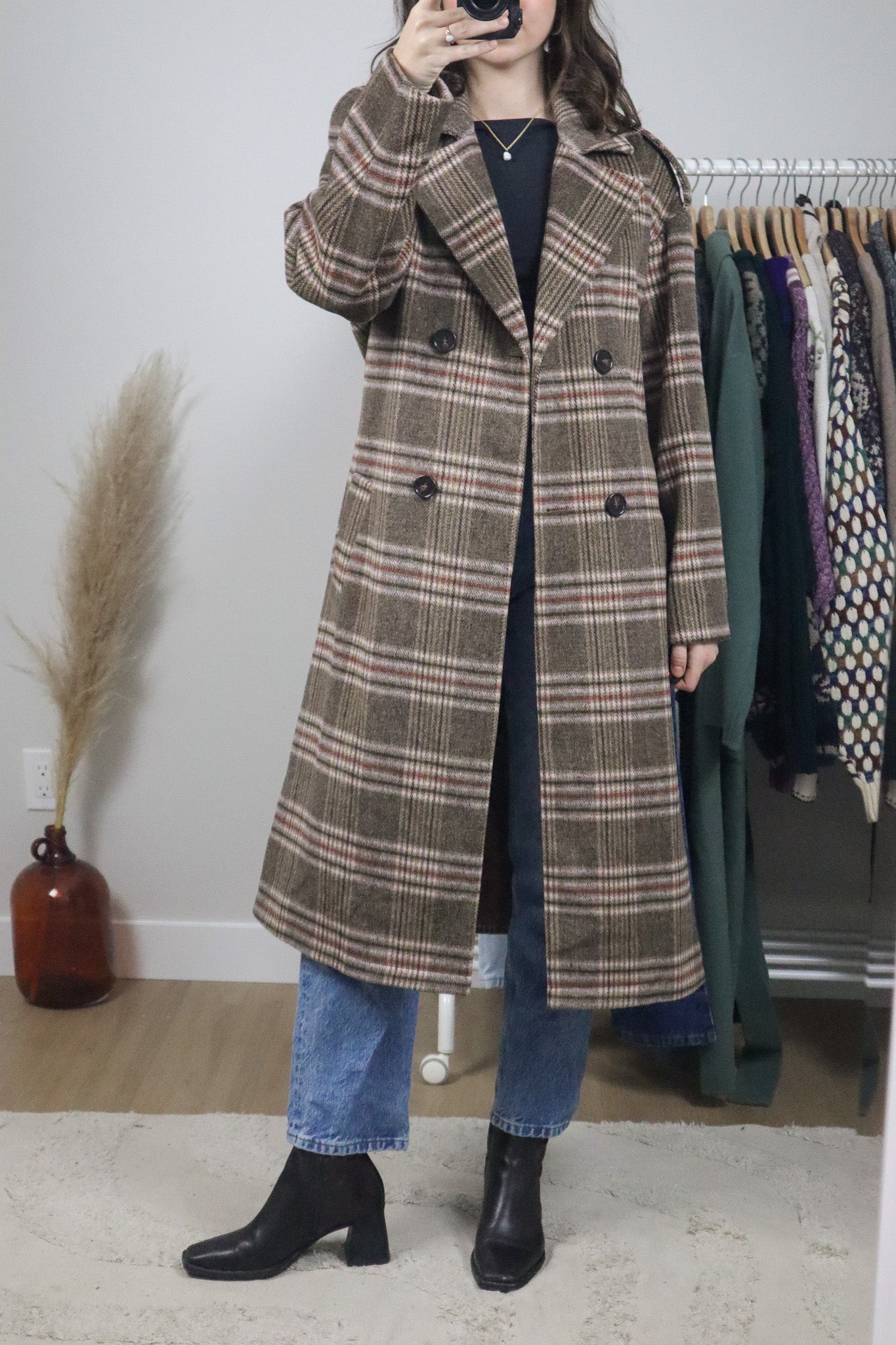 Modern x Wool Blend Plaid Coat (S)