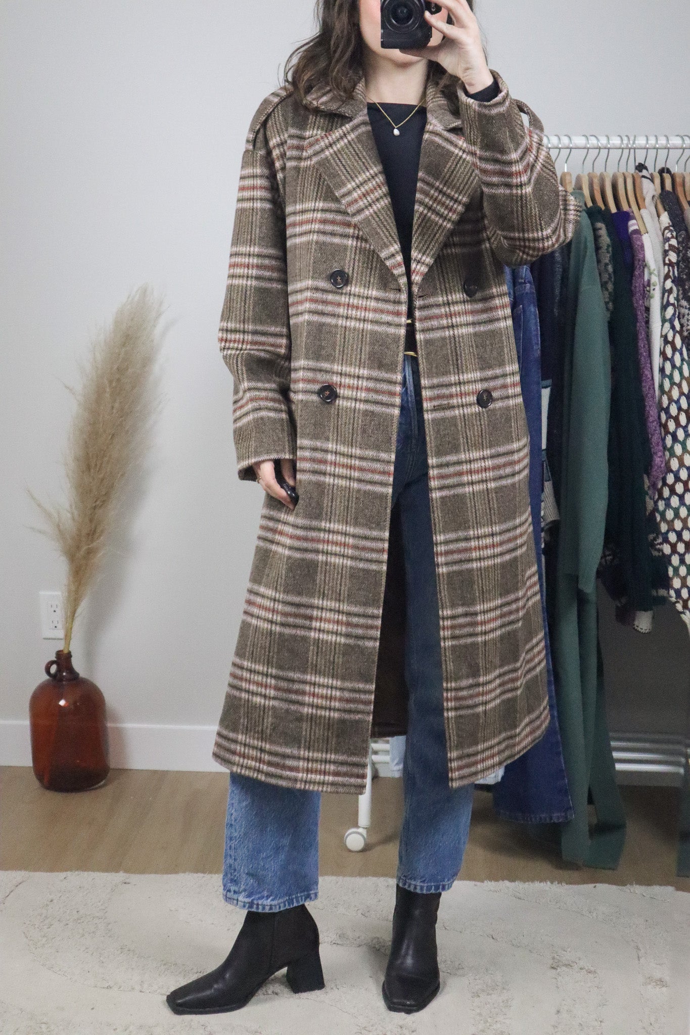 Modern x Wool Blend Plaid Coat (S)