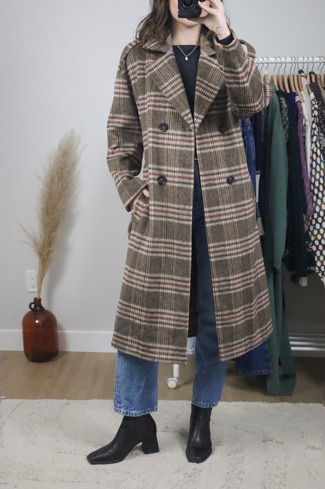 Modern x Wool Blend Plaid Coat (S)