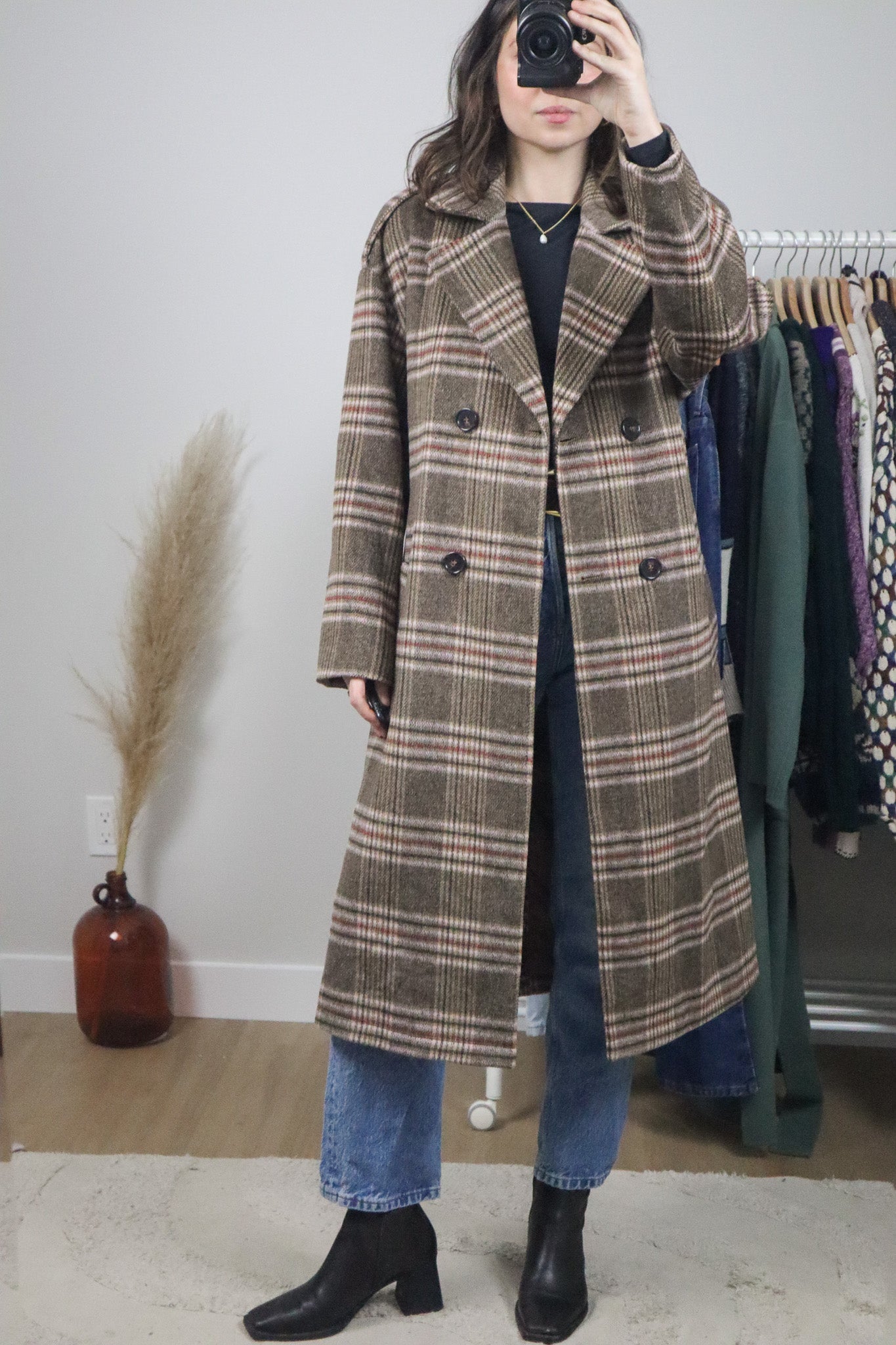 Modern x Wool Blend Plaid Coat (S)