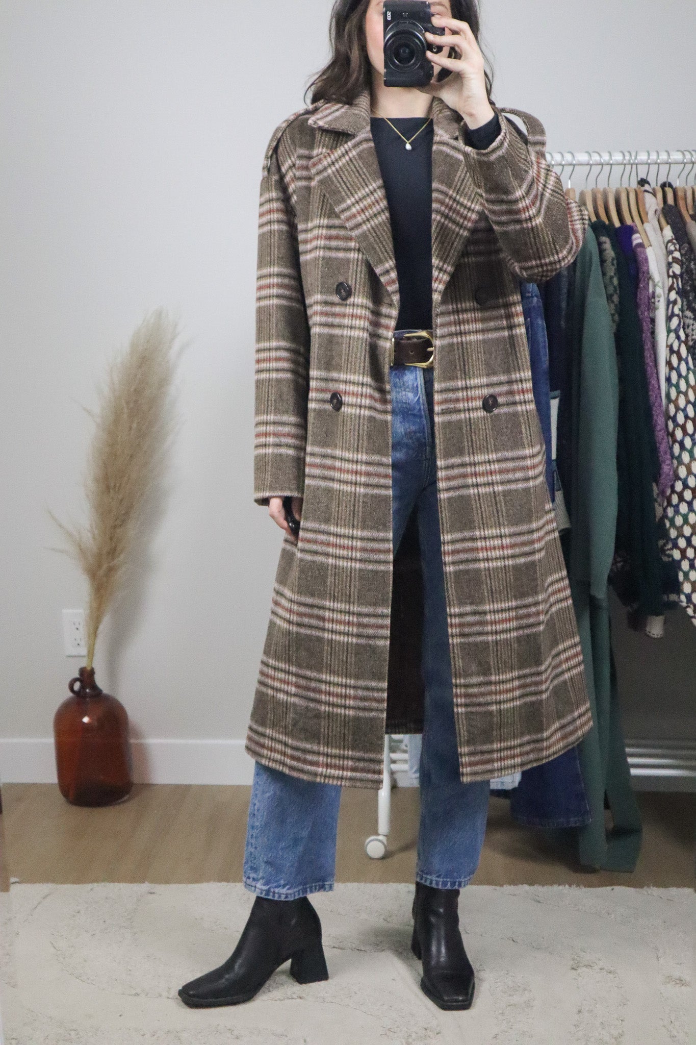 Modern x Wool Blend Plaid Coat (S)