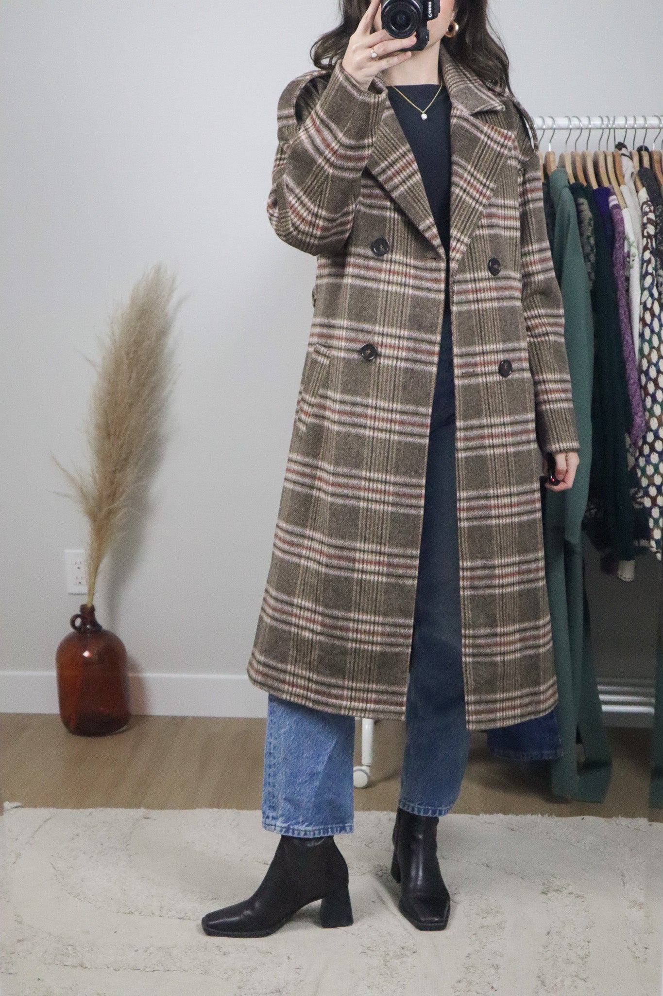 Modern x Wool Blend Plaid Coat (S)