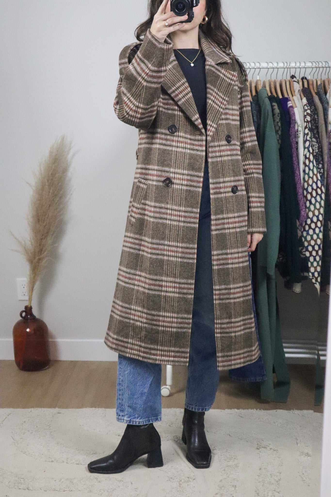 Modern x Wool Blend Plaid Coat (S)