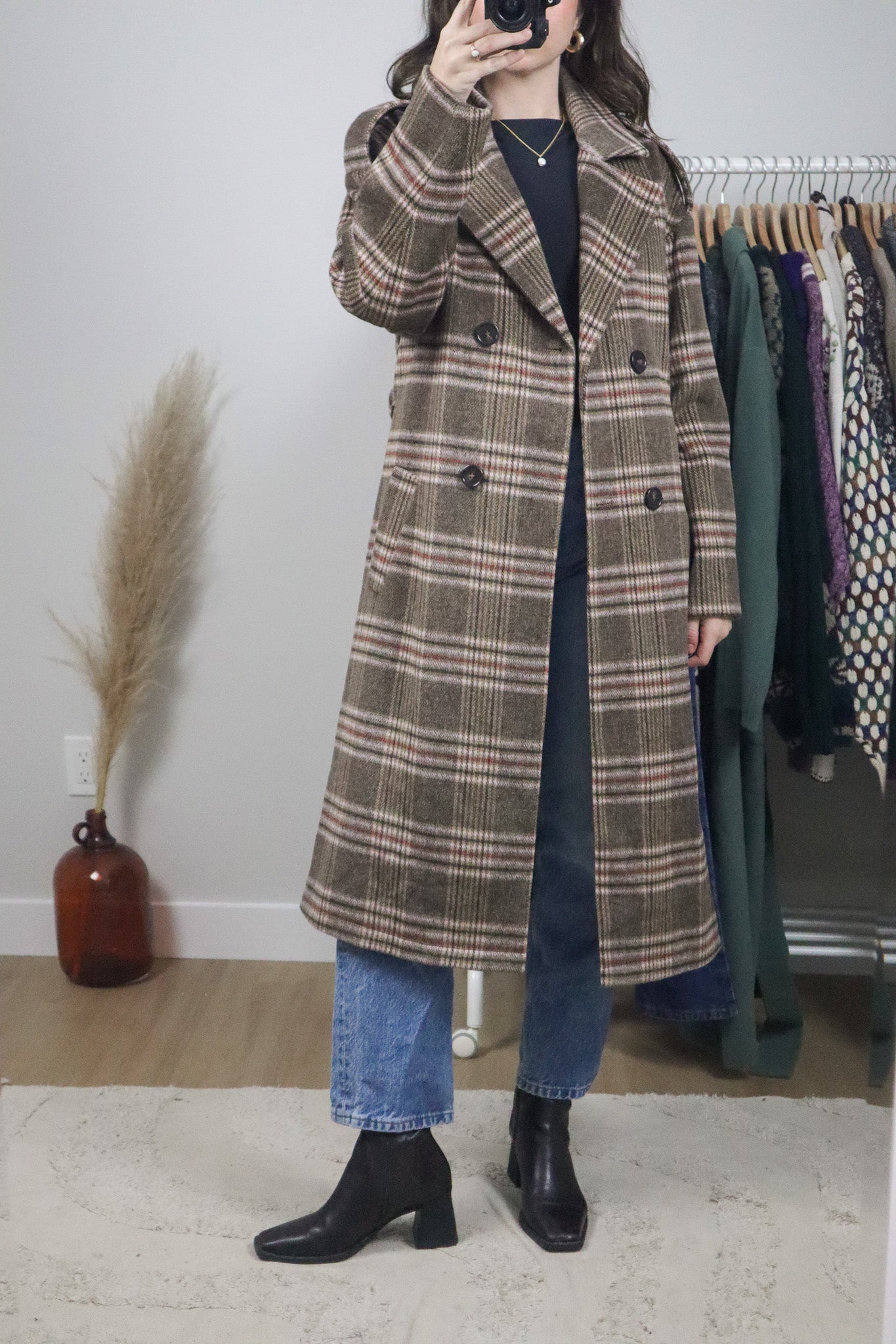 Modern x Wool Blend Plaid Coat (S)