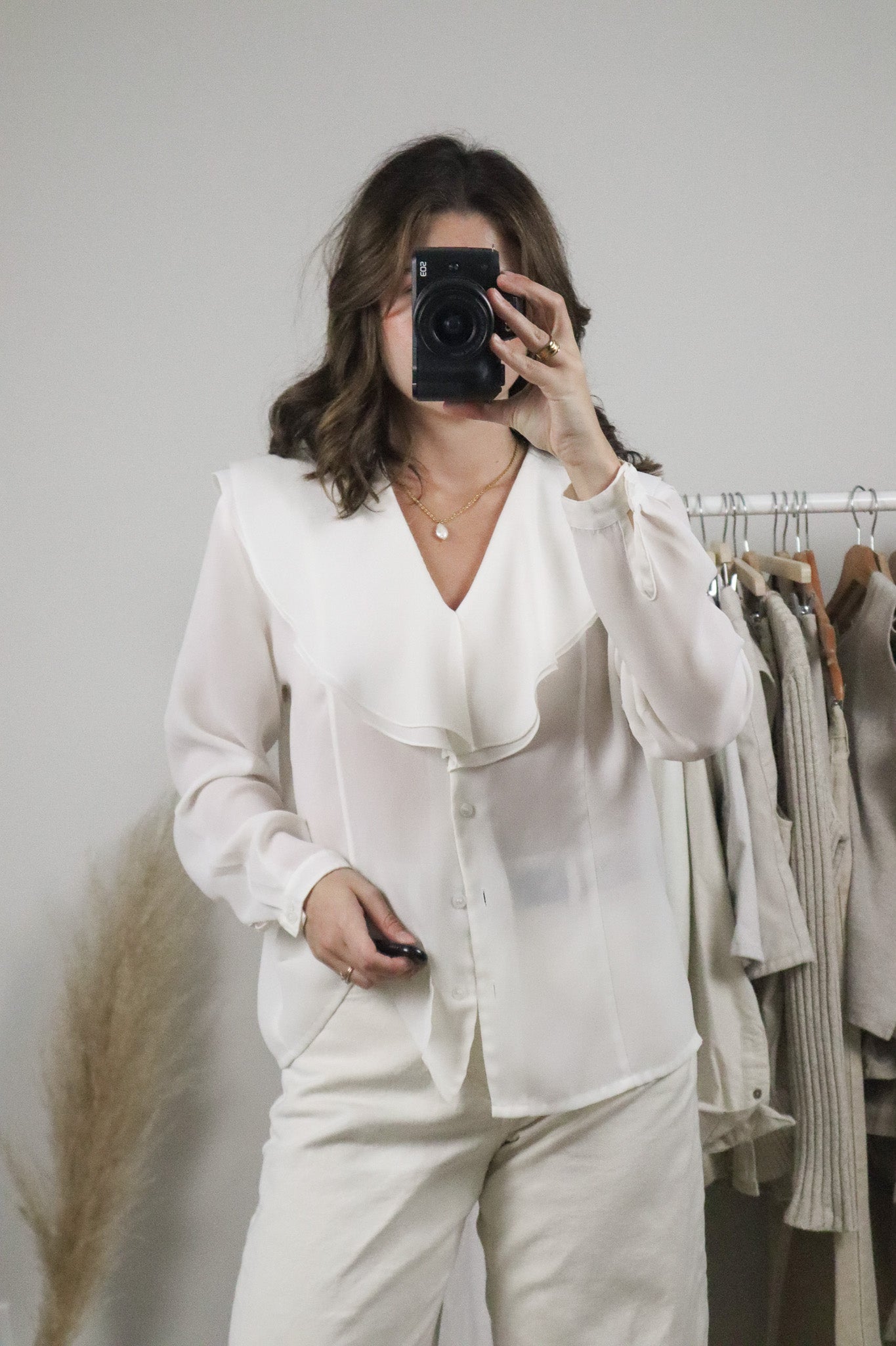 Vintage x Collared Sheer Blouse (M)