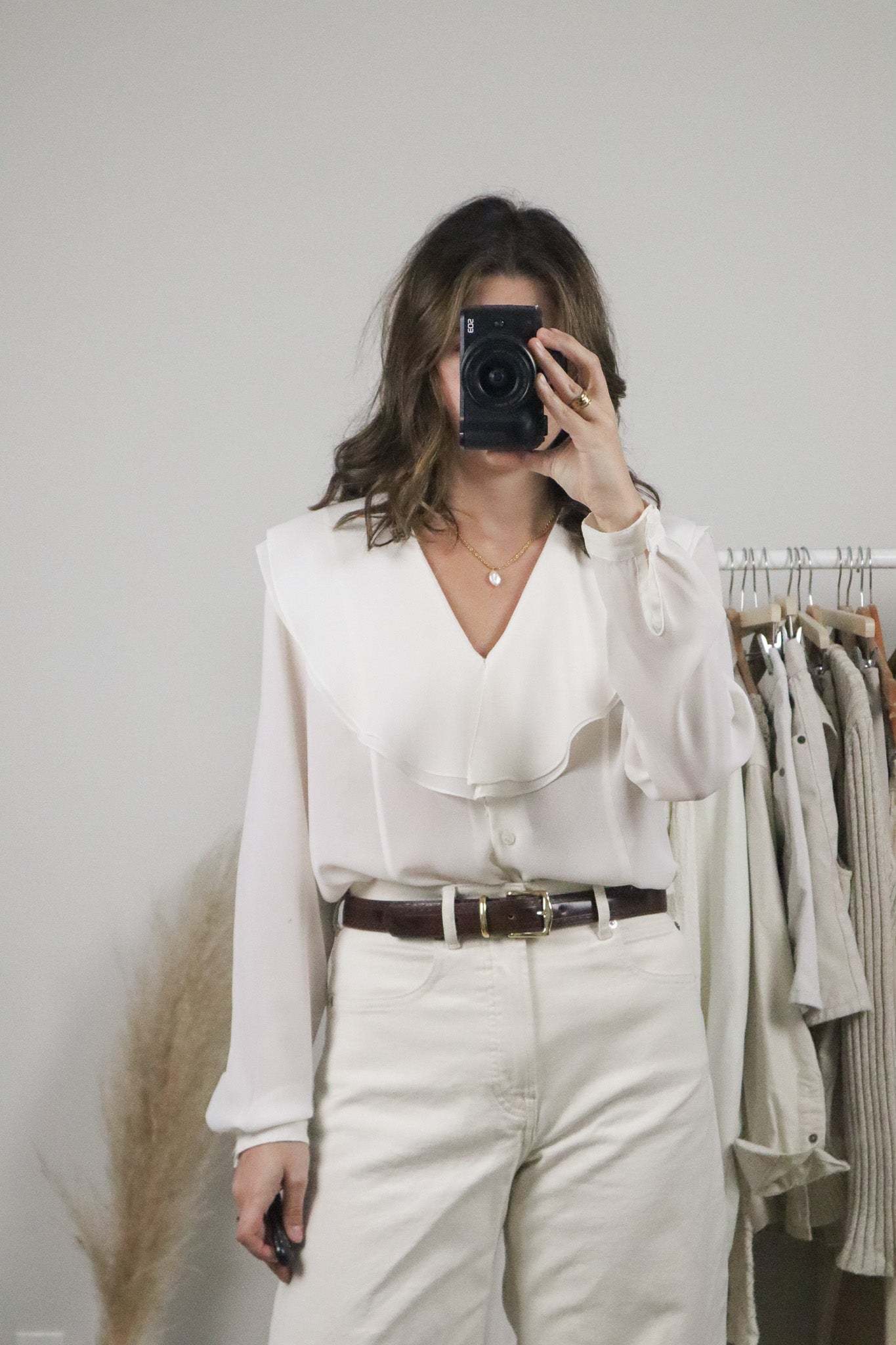 Vintage x Collared Sheer Blouse (M)