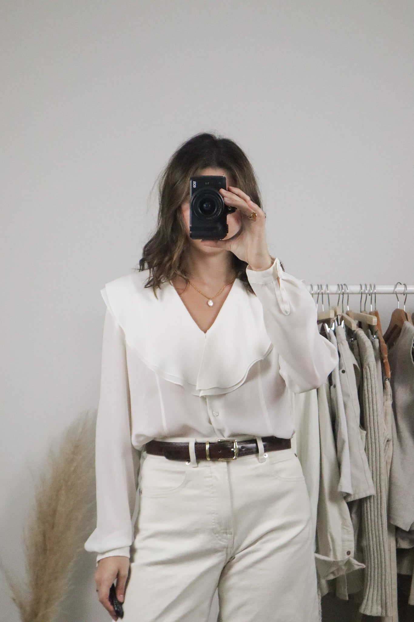 Vintage x Collared Sheer Blouse (M)