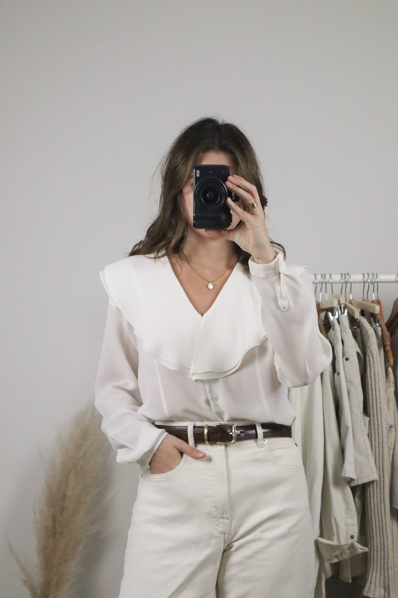 Vintage x Collared Sheer Blouse (M)