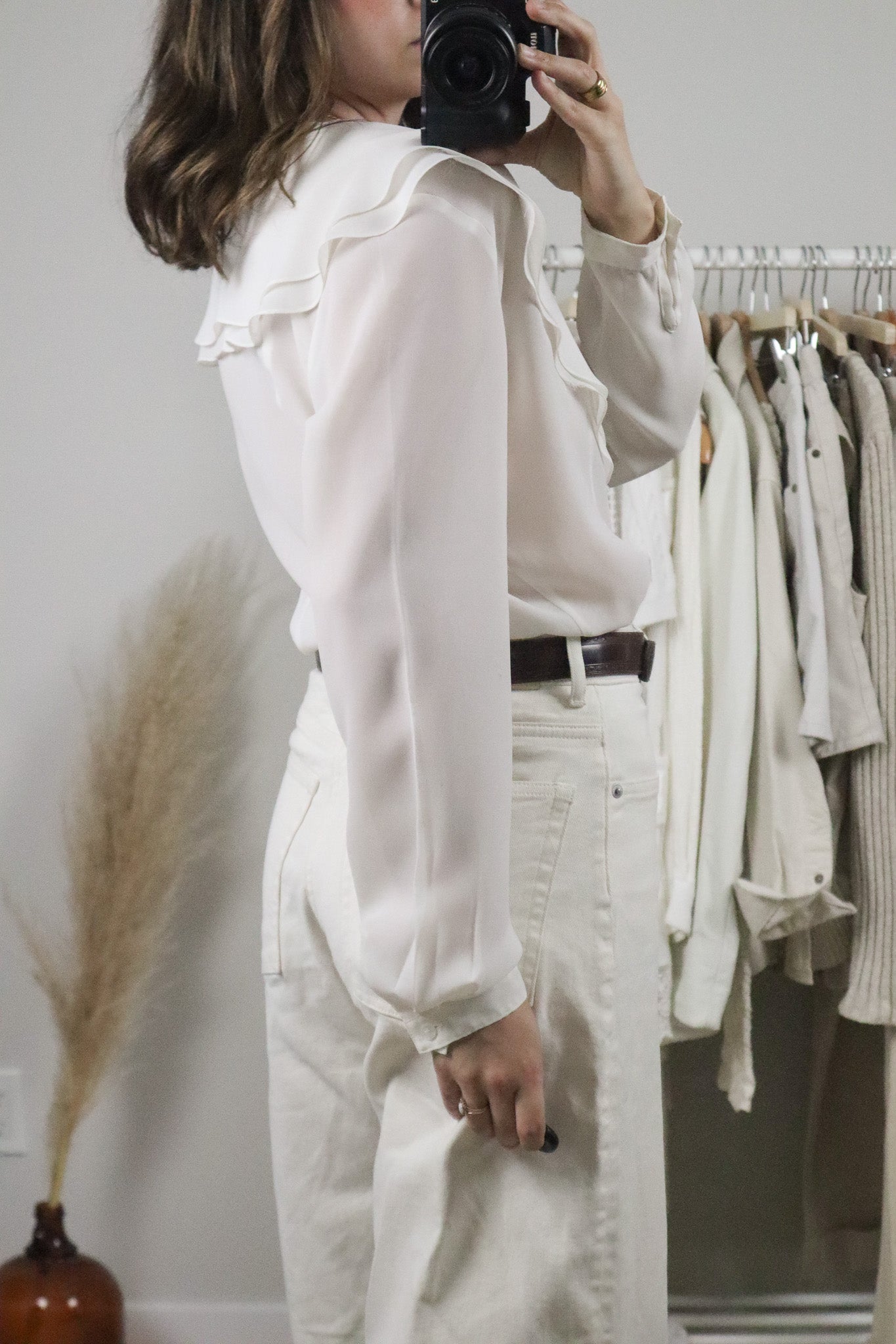 Vintage x Collared Sheer Blouse (M)