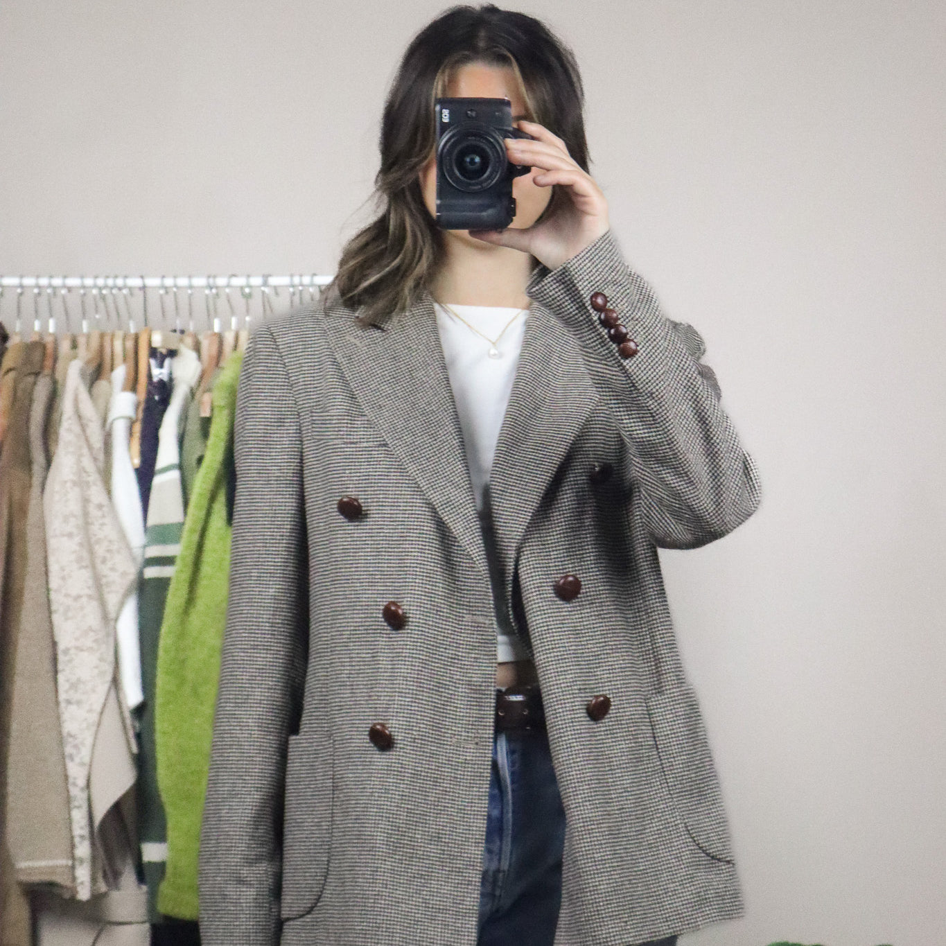 Vintage x Wool Blend Houndstooth Blazer (8)