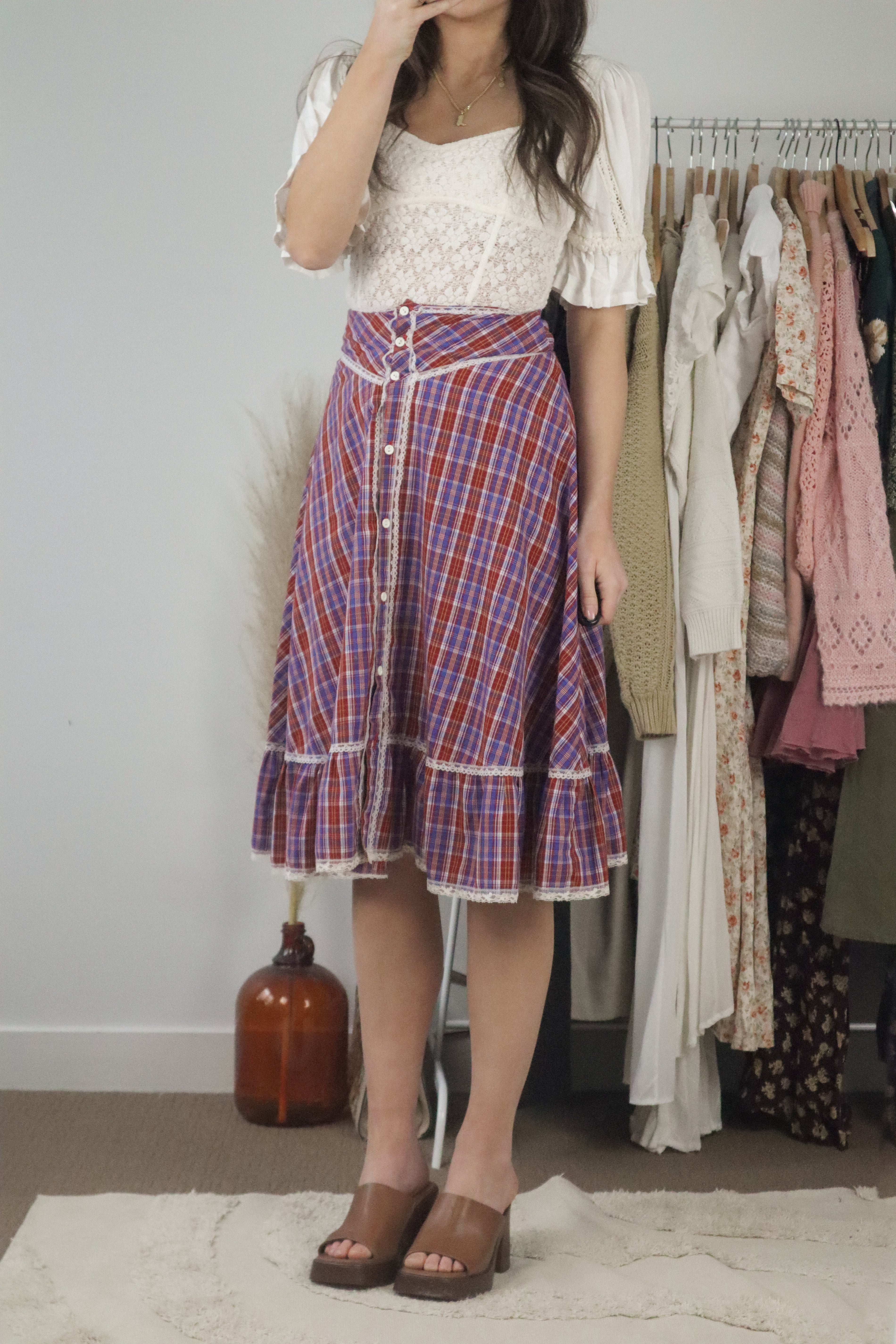 Made in Canada x Vintage x Plaid Midi Skirt (XXS/XS)