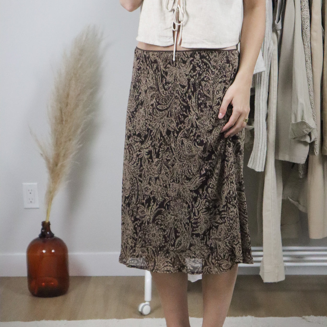 Vintage x Patterned Midi Skirt (L/XL)