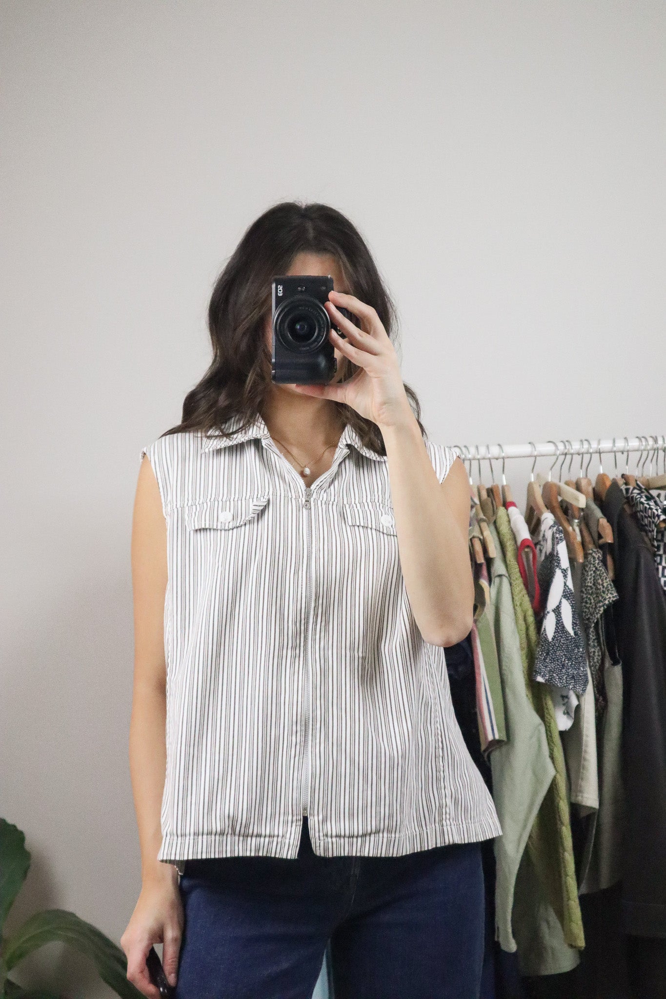 Made in Canada x Vintage x Striped Zip-Up Vest (XL)
