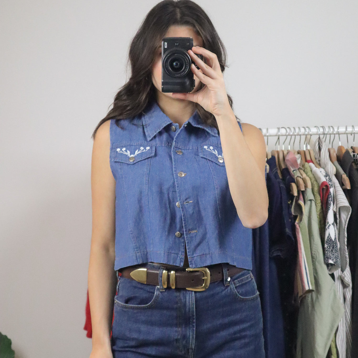 Deadstock x Vintage x Denim Embroidered Crop Blouse (S)