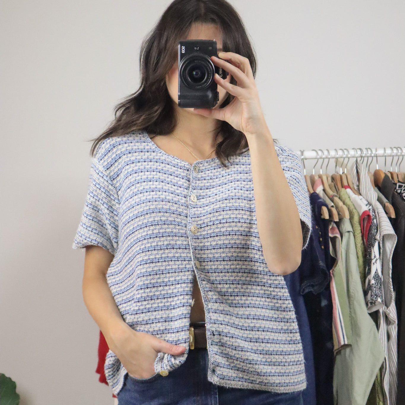 Made in USA x Vintage x Textured Short Sleeve Knit (L)