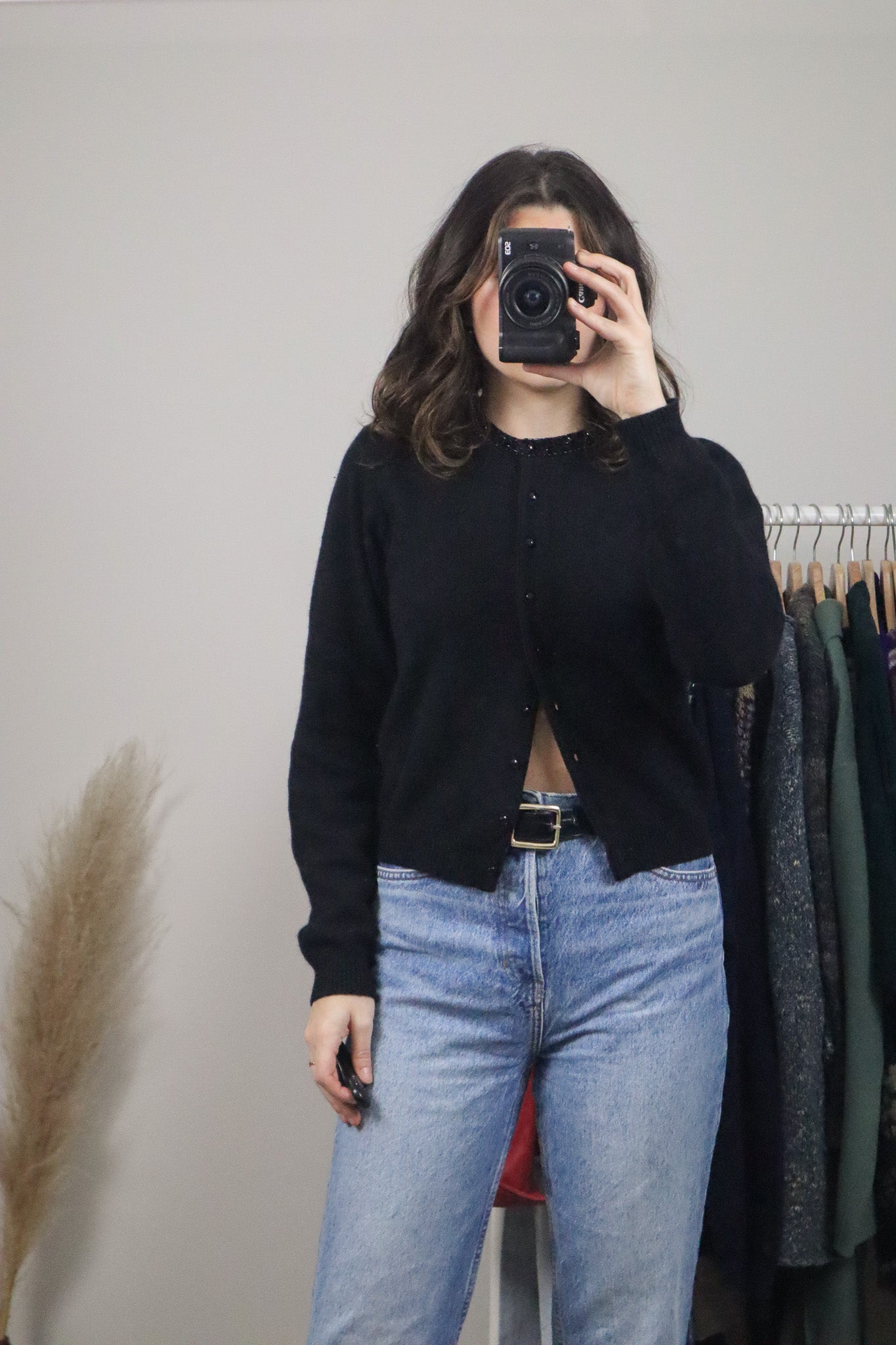 Vintage x Wool & Angora Cardigan W/ Beaded Collar (S)