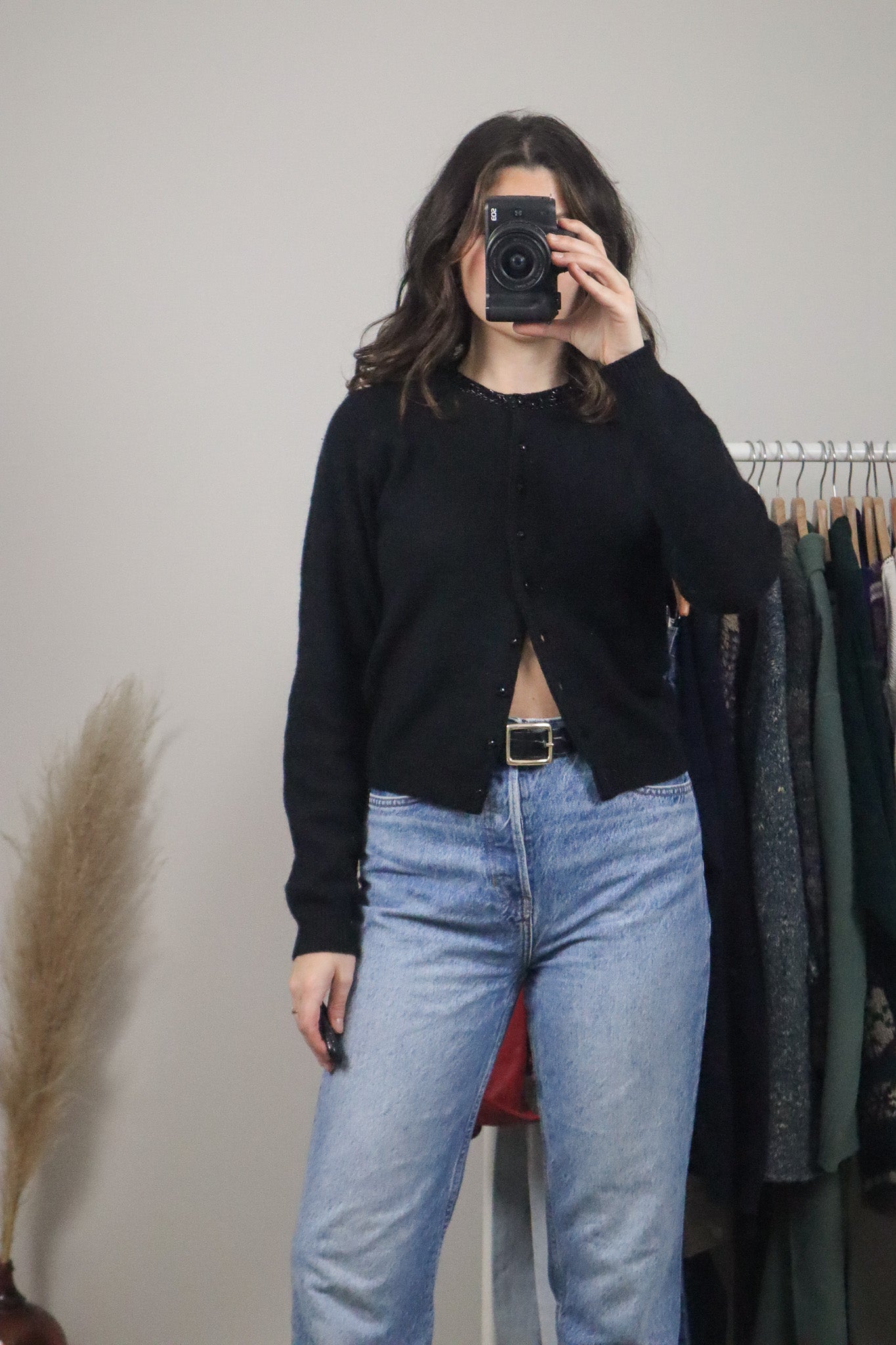 Vintage x Wool & Angora Cardigan W/ Beaded Collar (S)