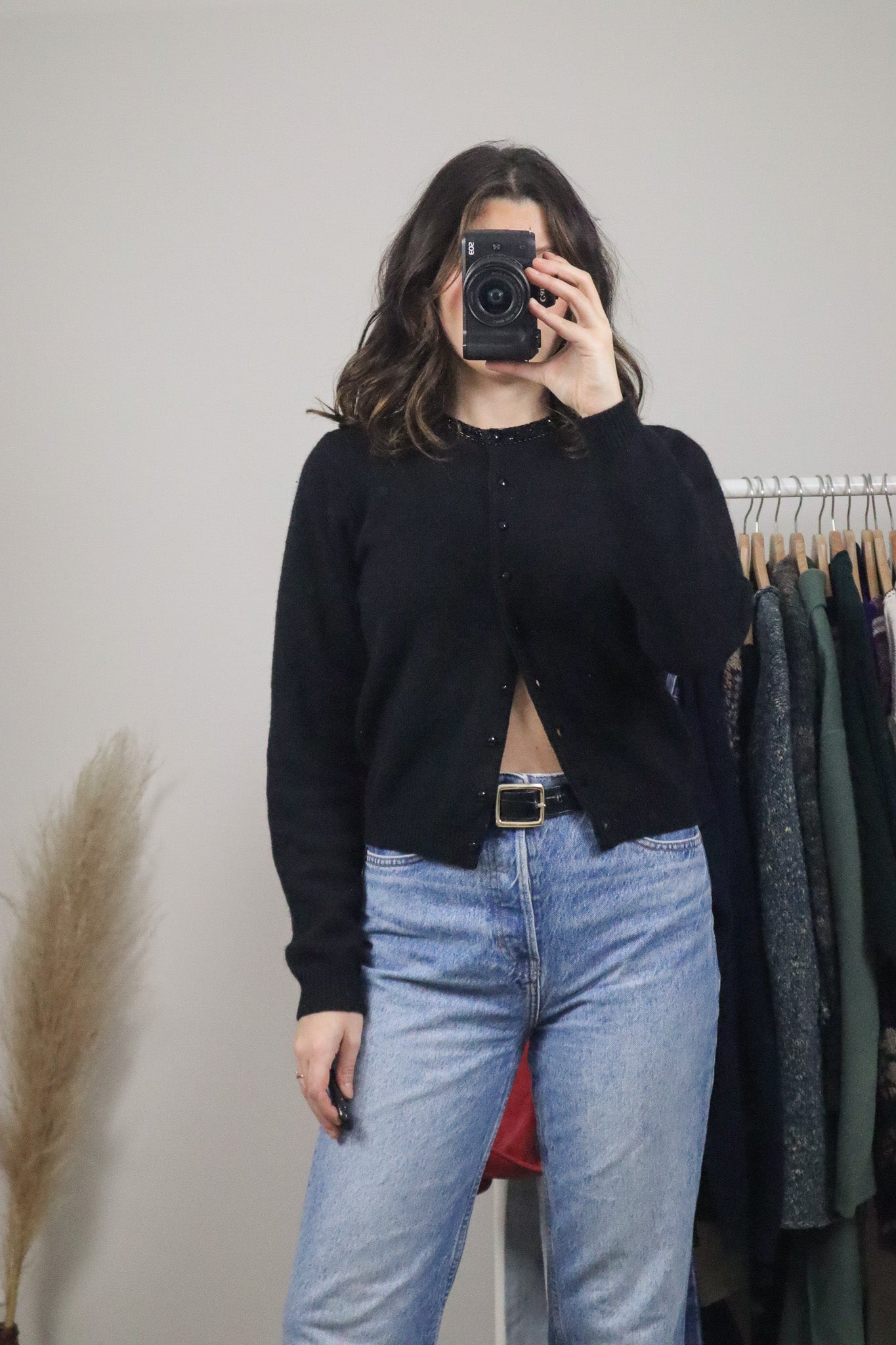 Vintage x Wool & Angora Cardigan W/ Beaded Collar (S)