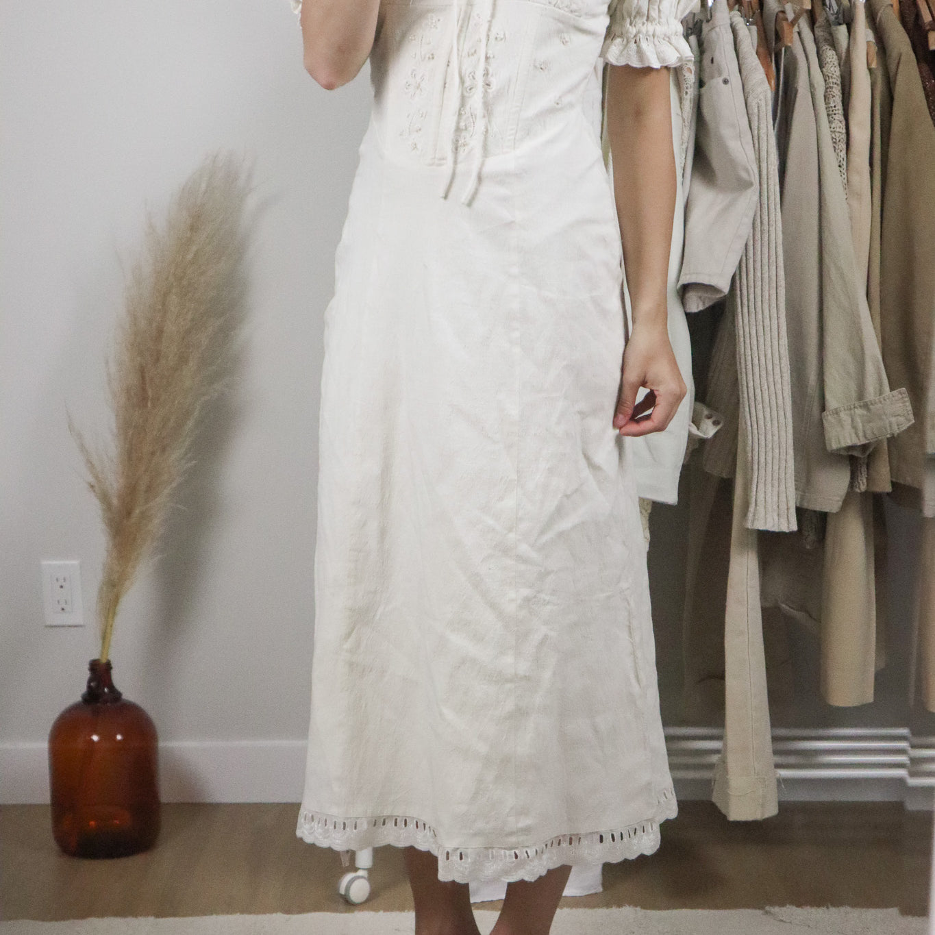 NWT x For Love & Lemons x Cotton/Linen Beaded Corset Maxi Dress (S)