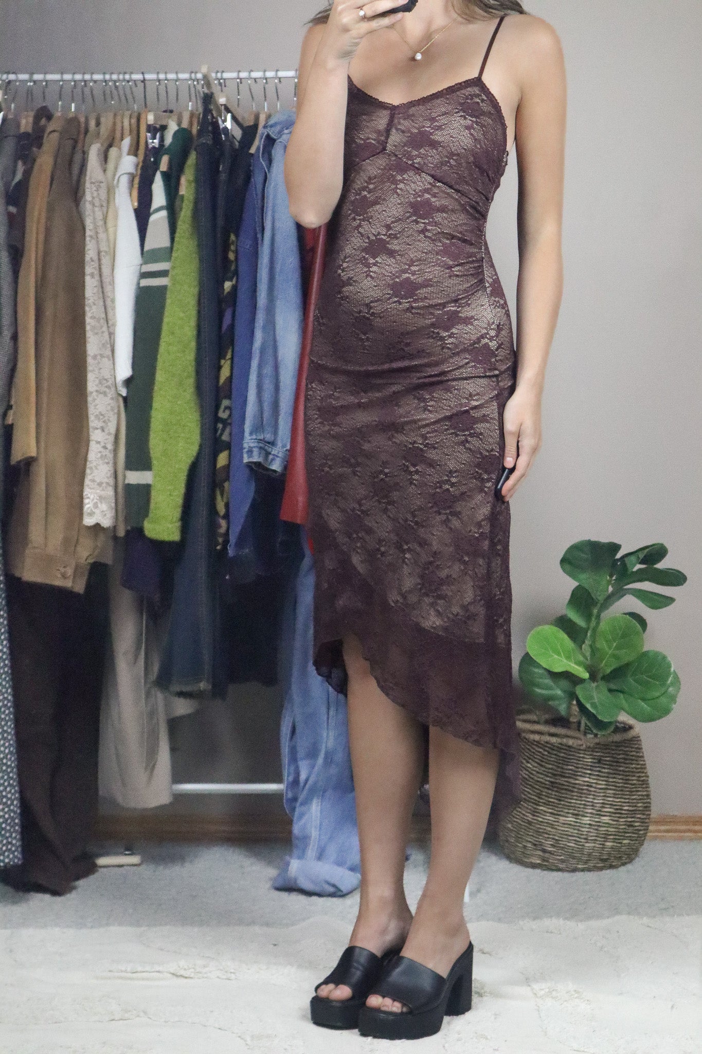 Made in USA x Vintage x Lace Maxi Dress (XS/S)