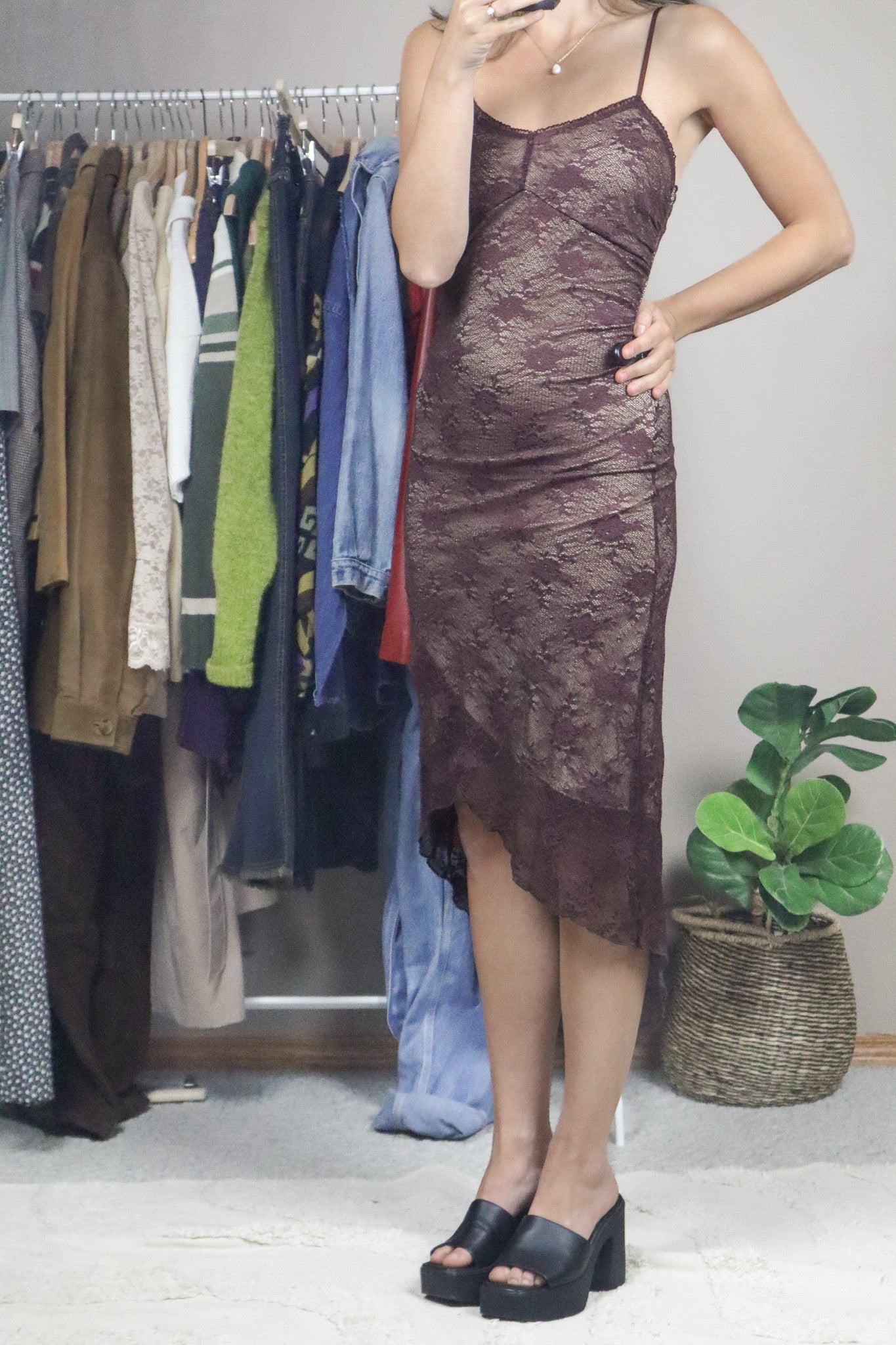 Made in USA x Vintage x Lace Maxi Dress (XS/S)