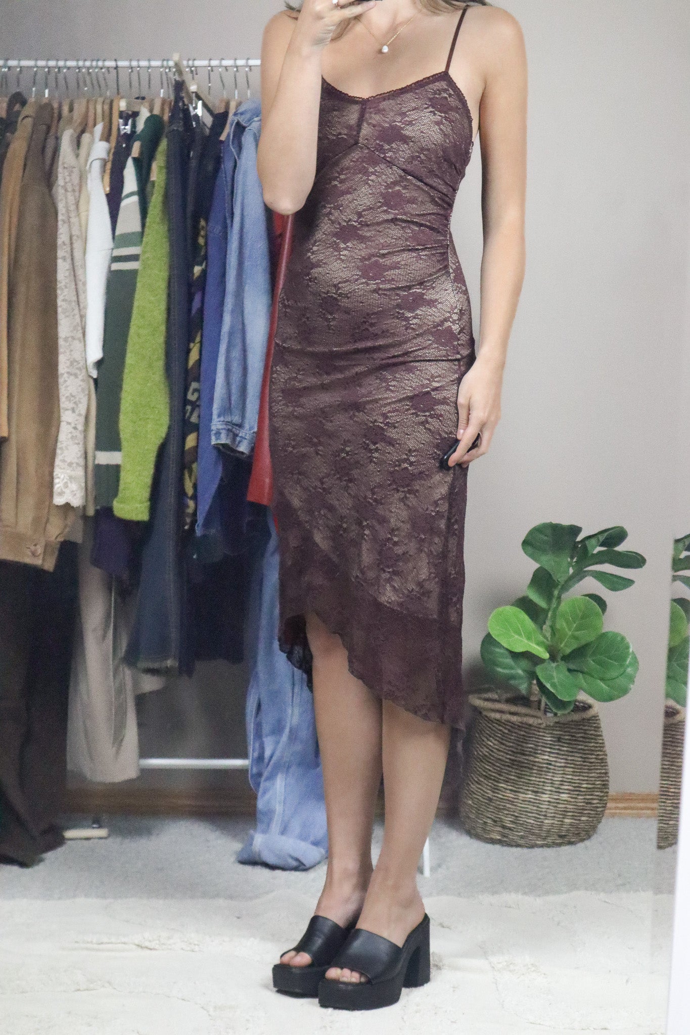 Made in USA x Vintage x Lace Maxi Dress (XS/S)