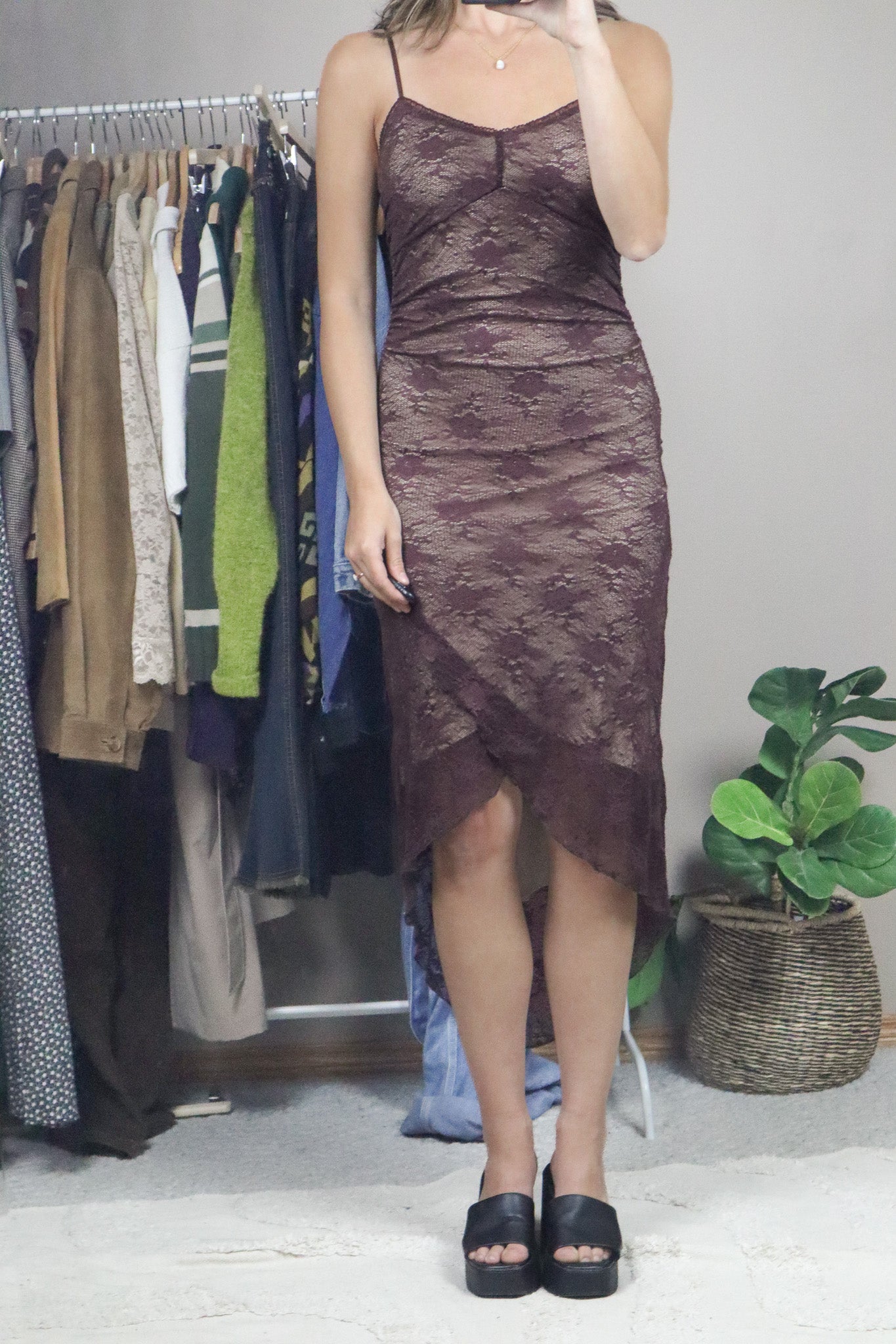 Made in USA x Vintage x Lace Maxi Dress (XS/S)